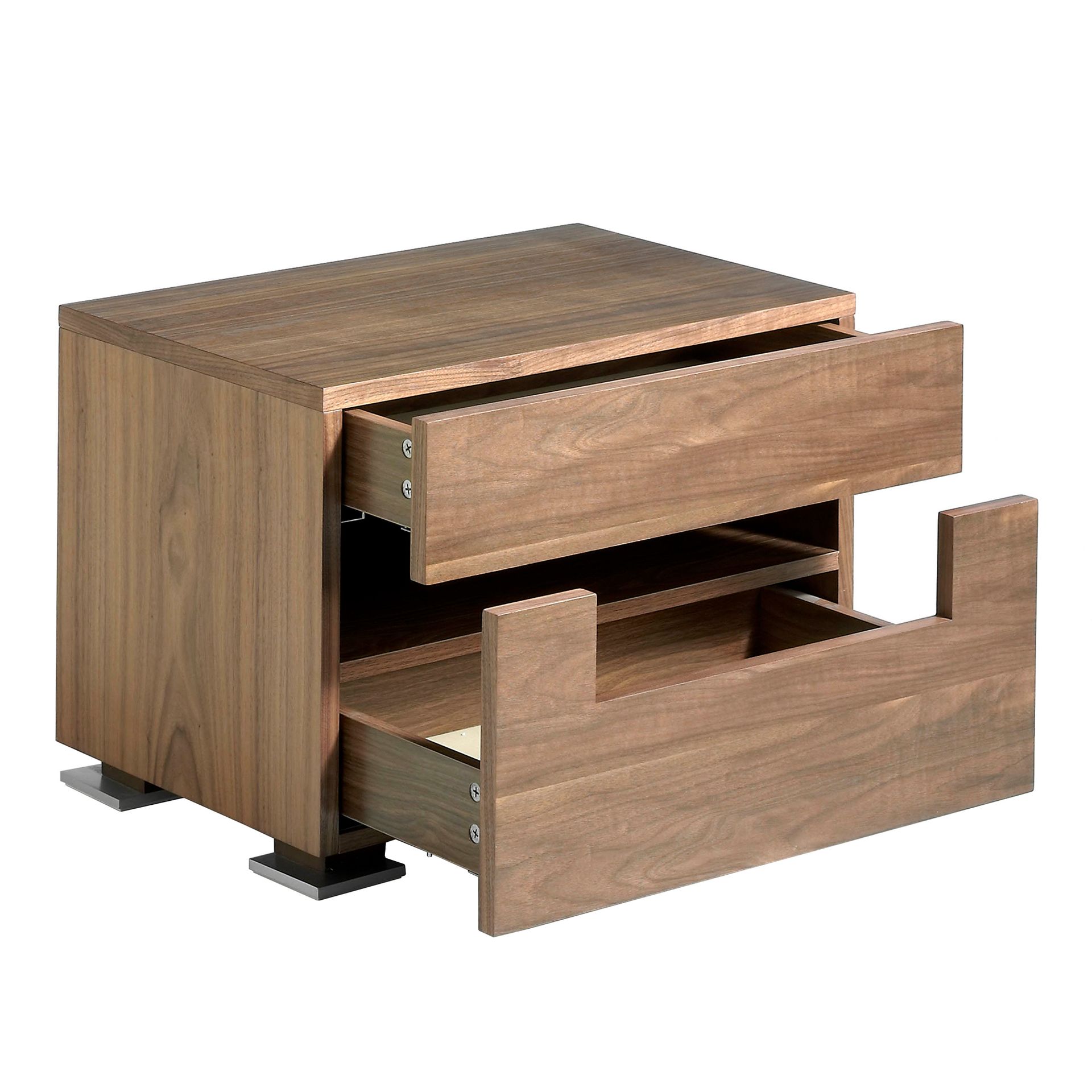 Bedside table walnut and polished steel with interior lighting