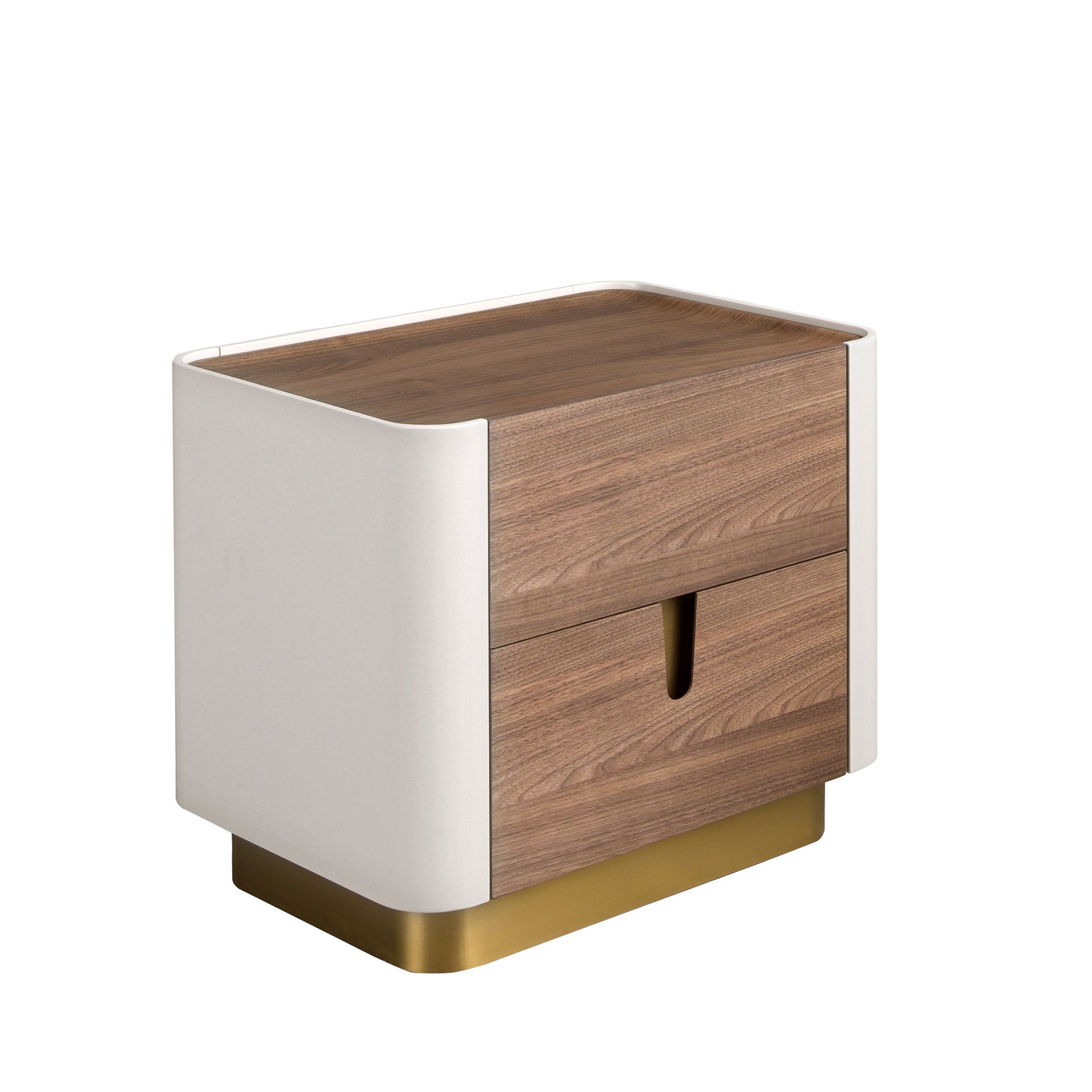 Bedside table walnut, beige, golden polished steel and walnut top