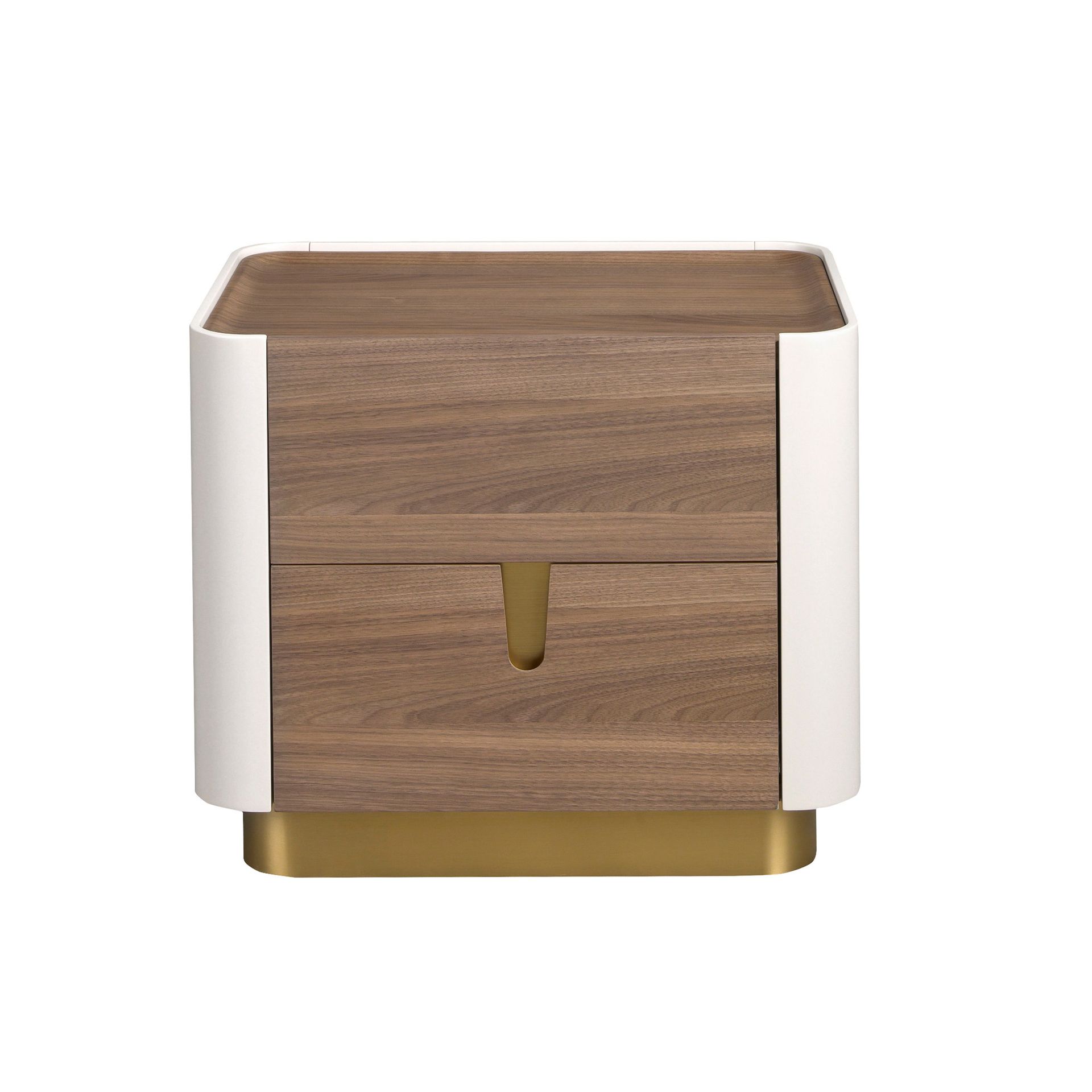 Bedside table walnut, beige, golden polished steel and walnut top