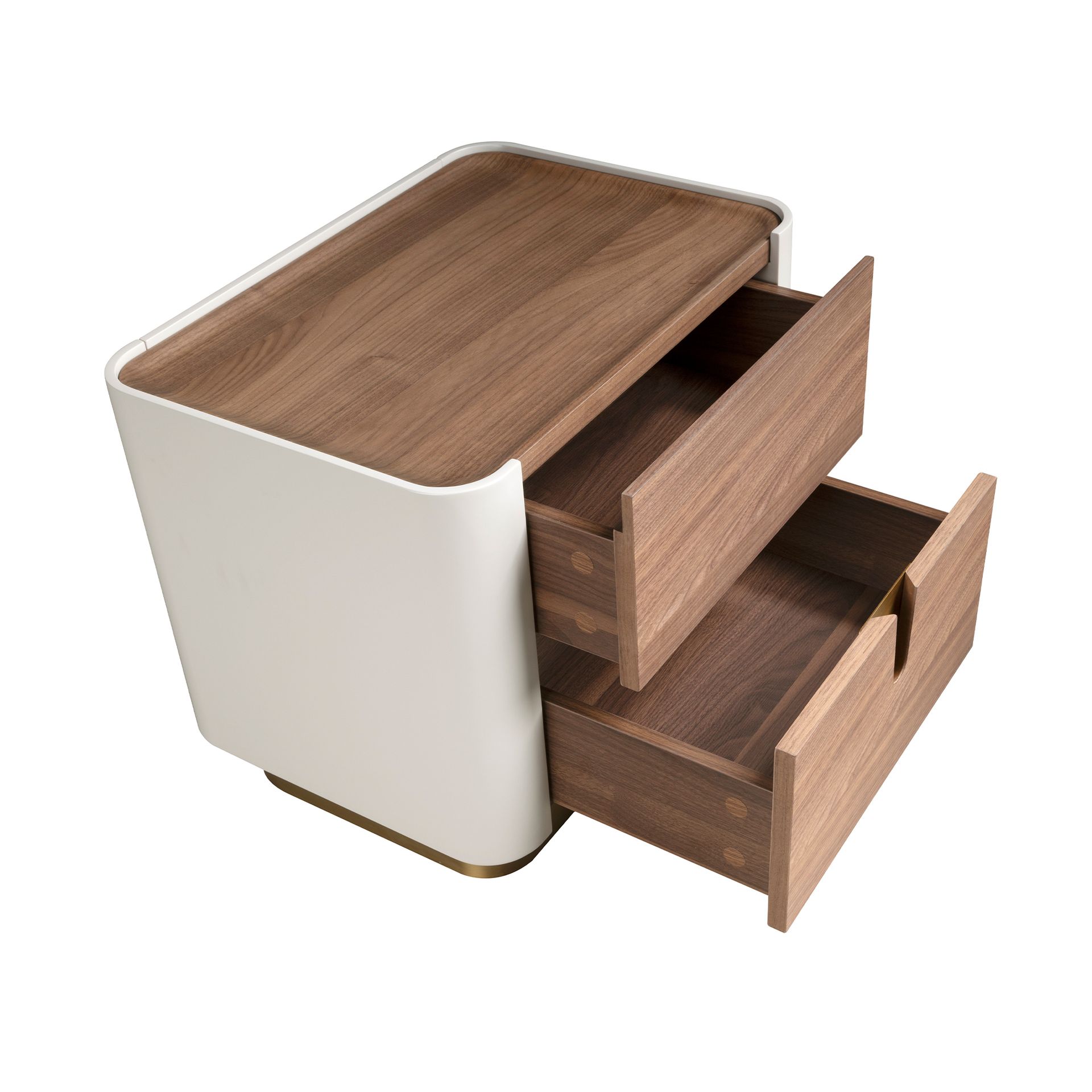 Bedside table walnut, beige, golden polished steel and walnut top