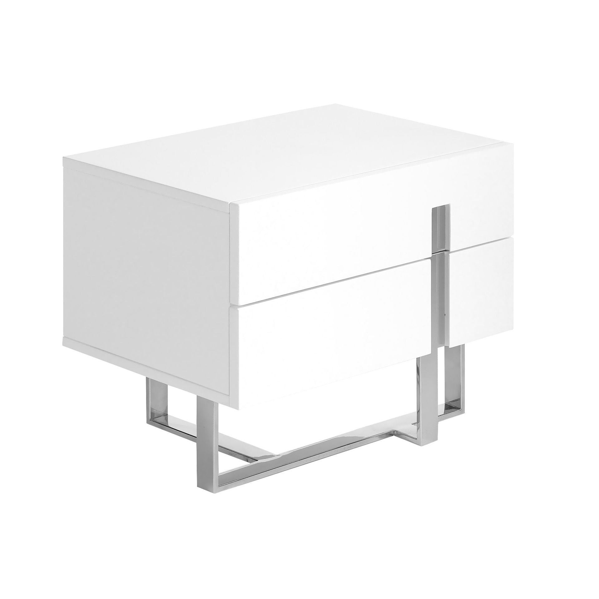 Bedside table white wood and chrome plated steel