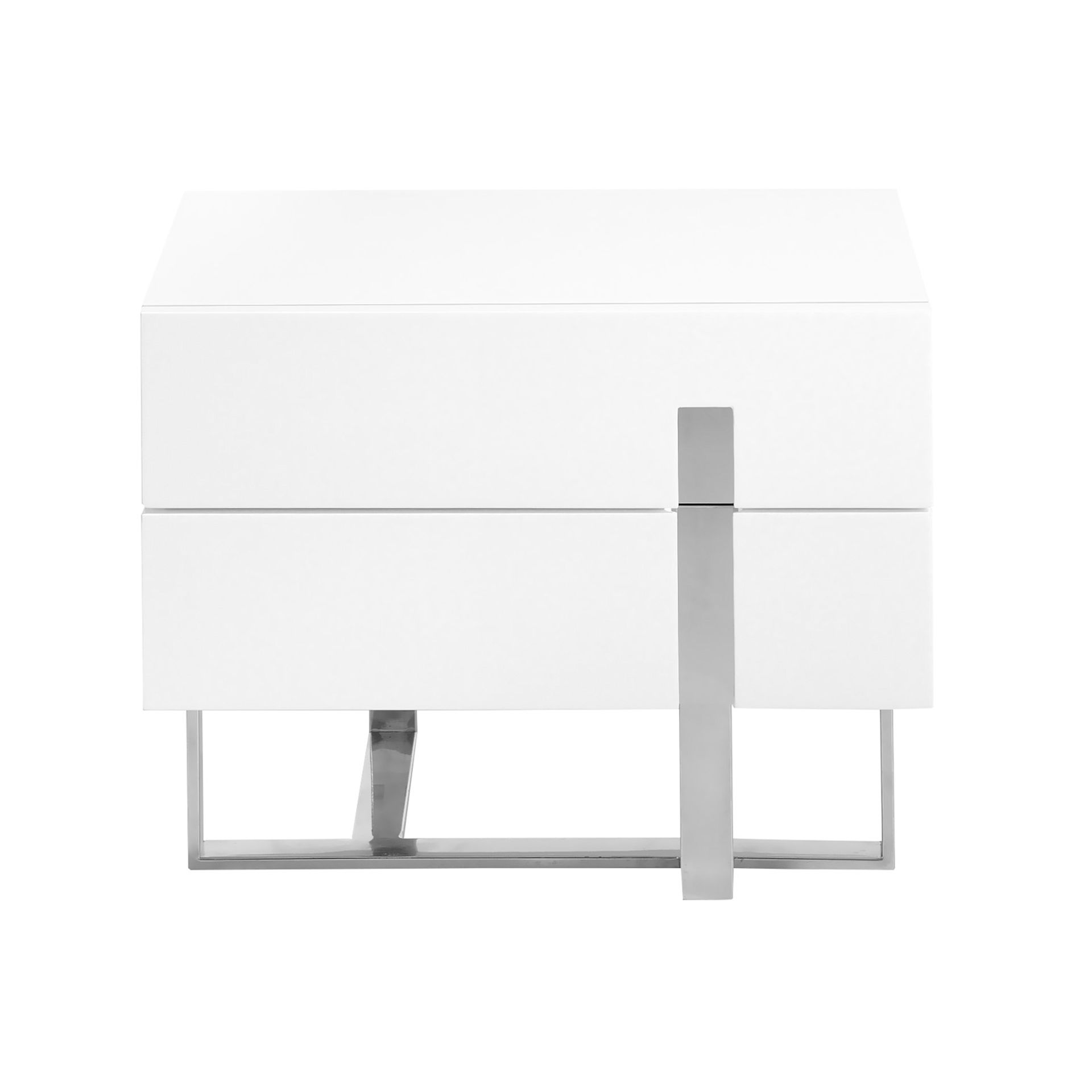 Bedside table white wood and chrome plated steel
