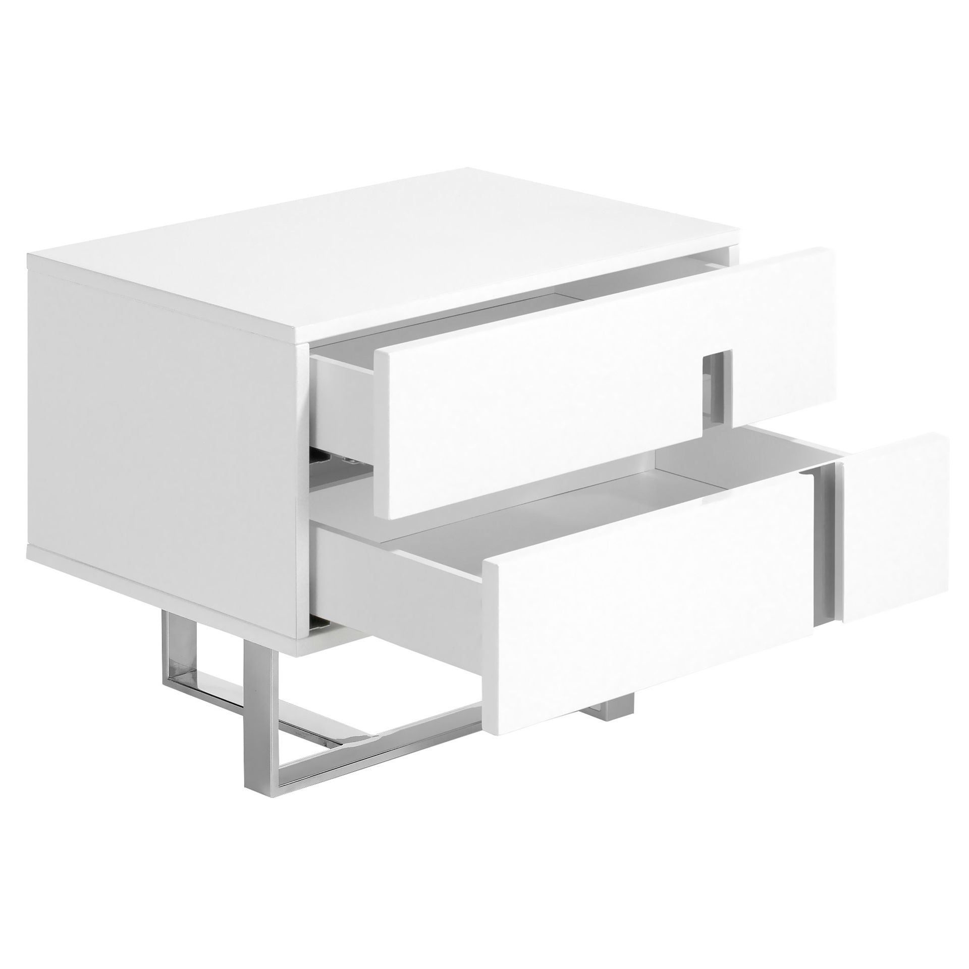Bedside table white wood and chrome plated steel