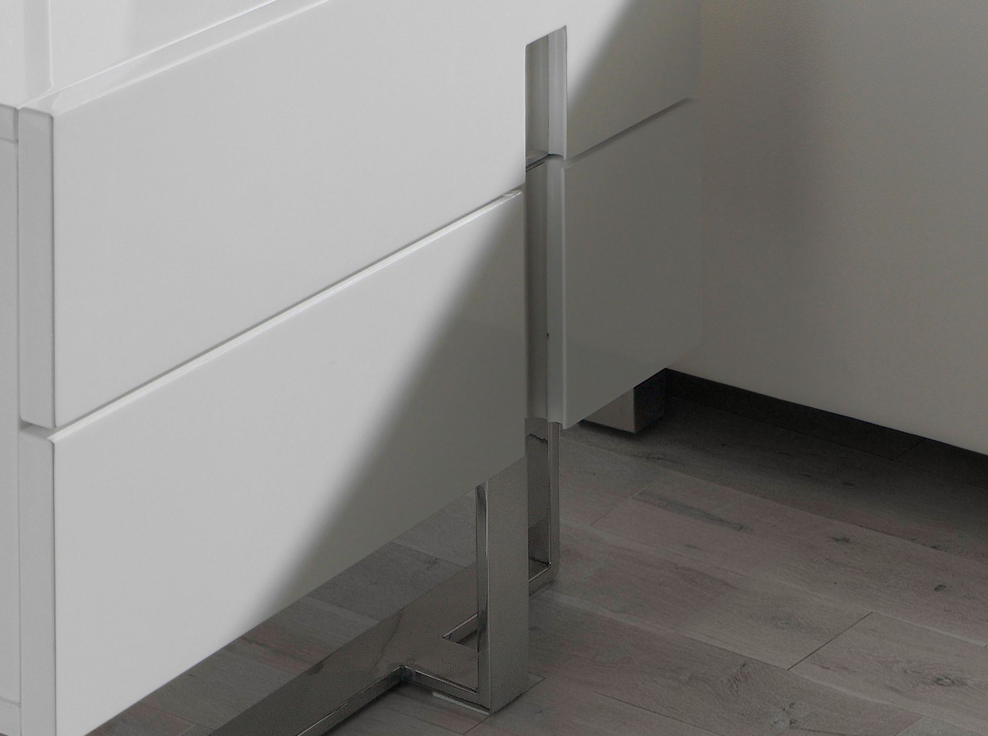 Bedside table white wood and chrome plated steel