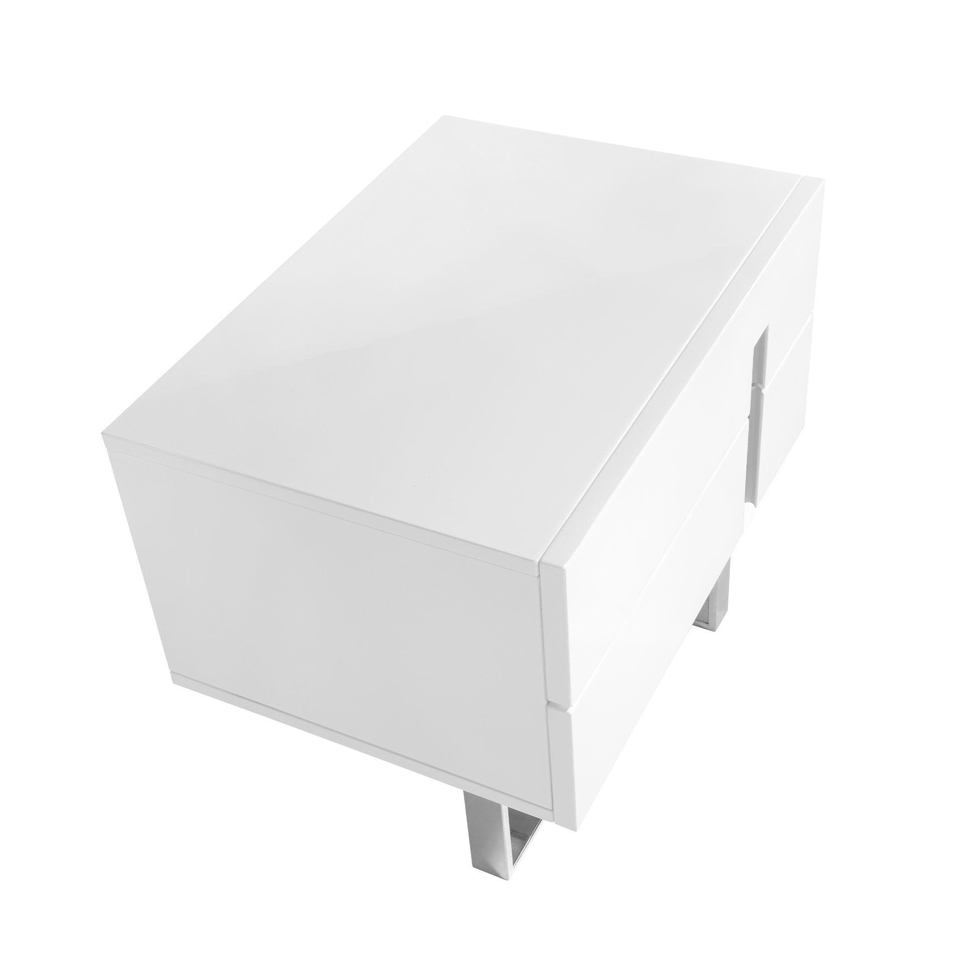 Bedside table white wood and chrome plated steel