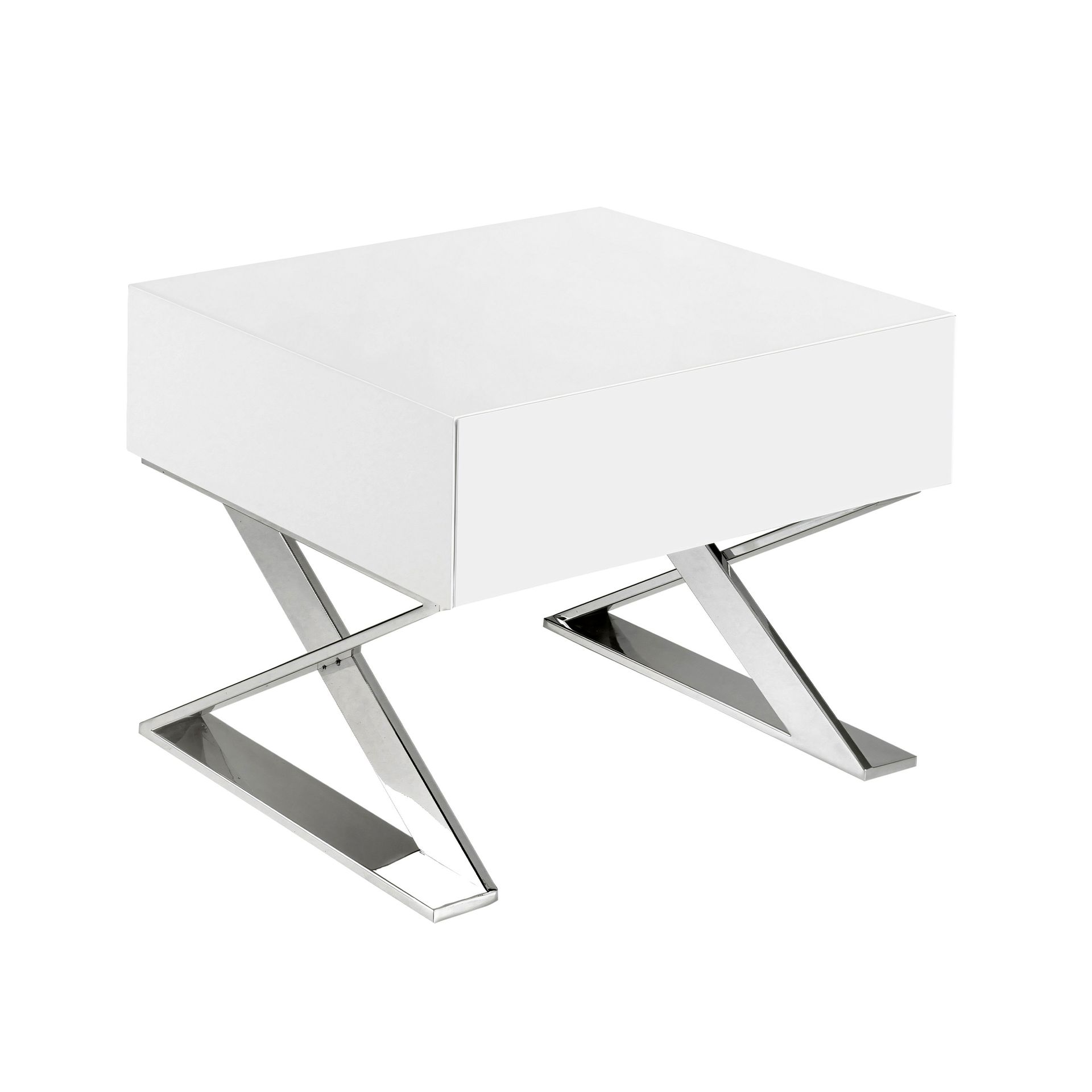 Bedside table white wood and chromed steel