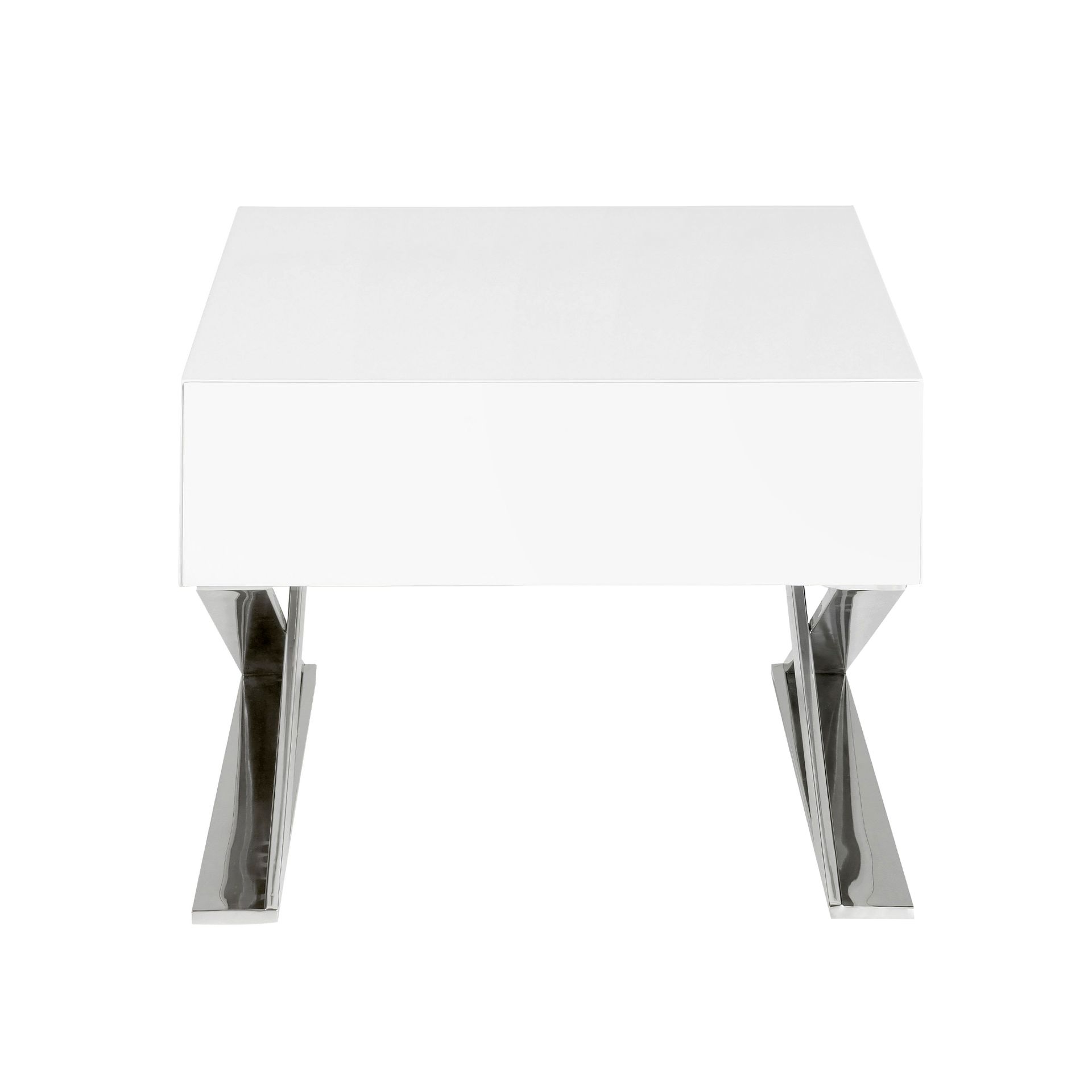 Bedside table white wood and chromed steel