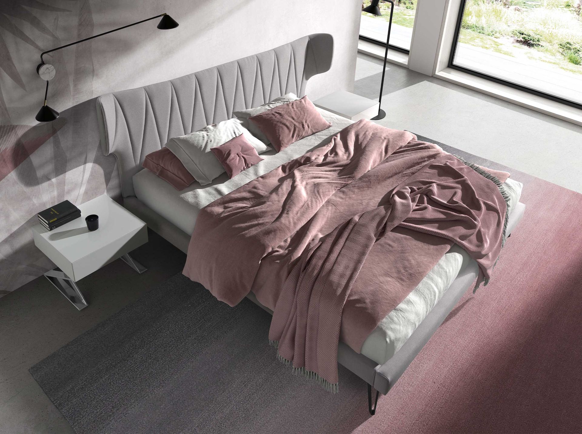 Bedside table white wood and chromed steel