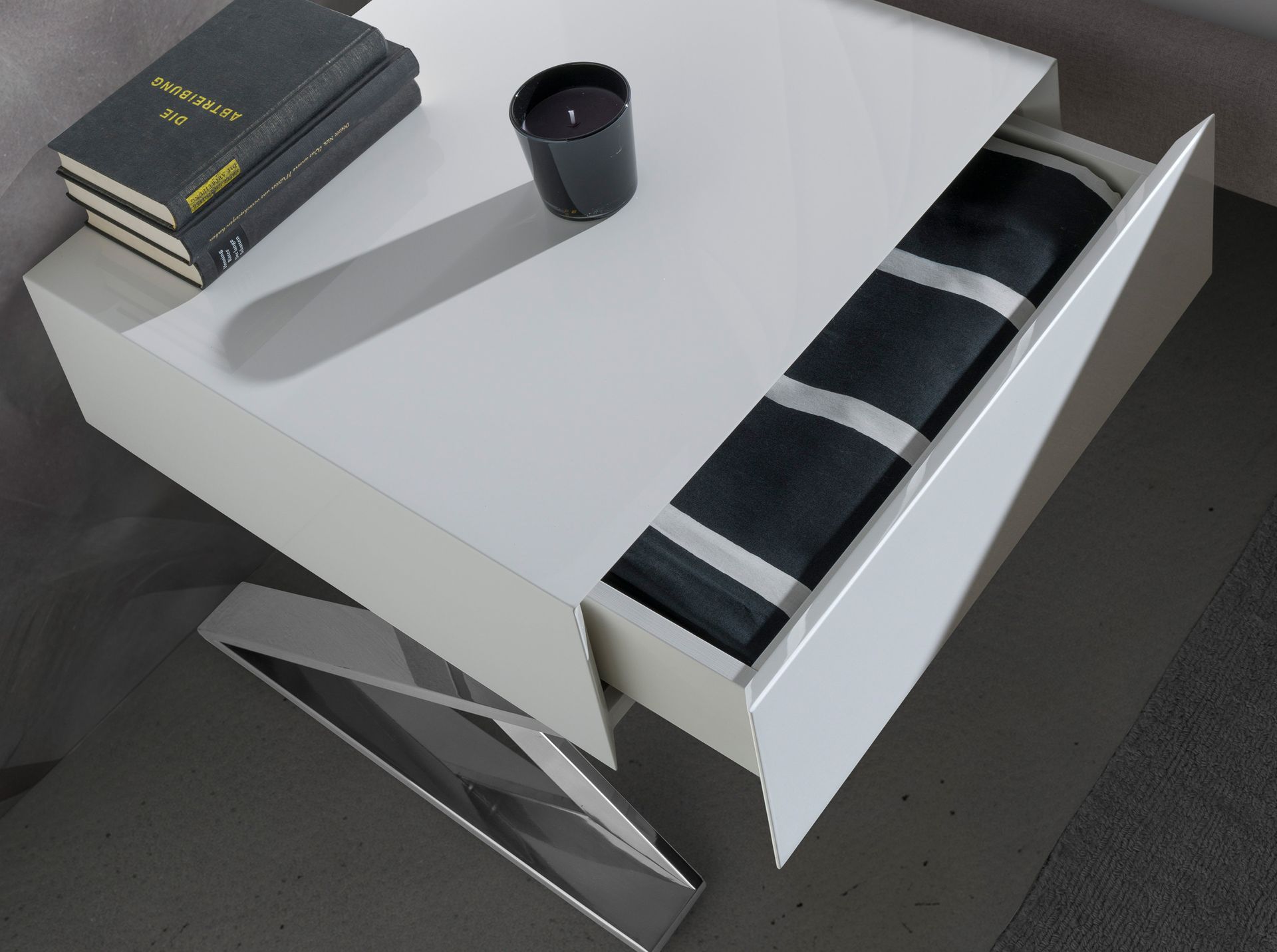 Bedside table white wood and chromed steel