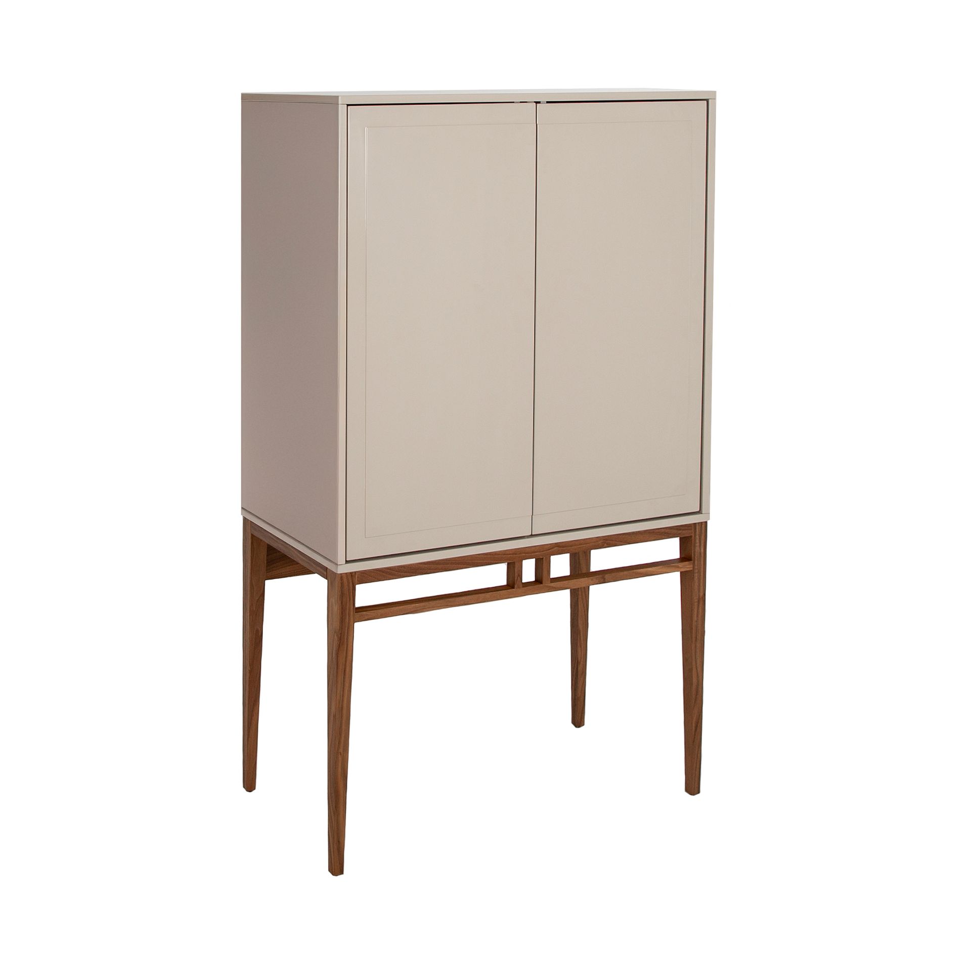 Beige and walnut high sideboard