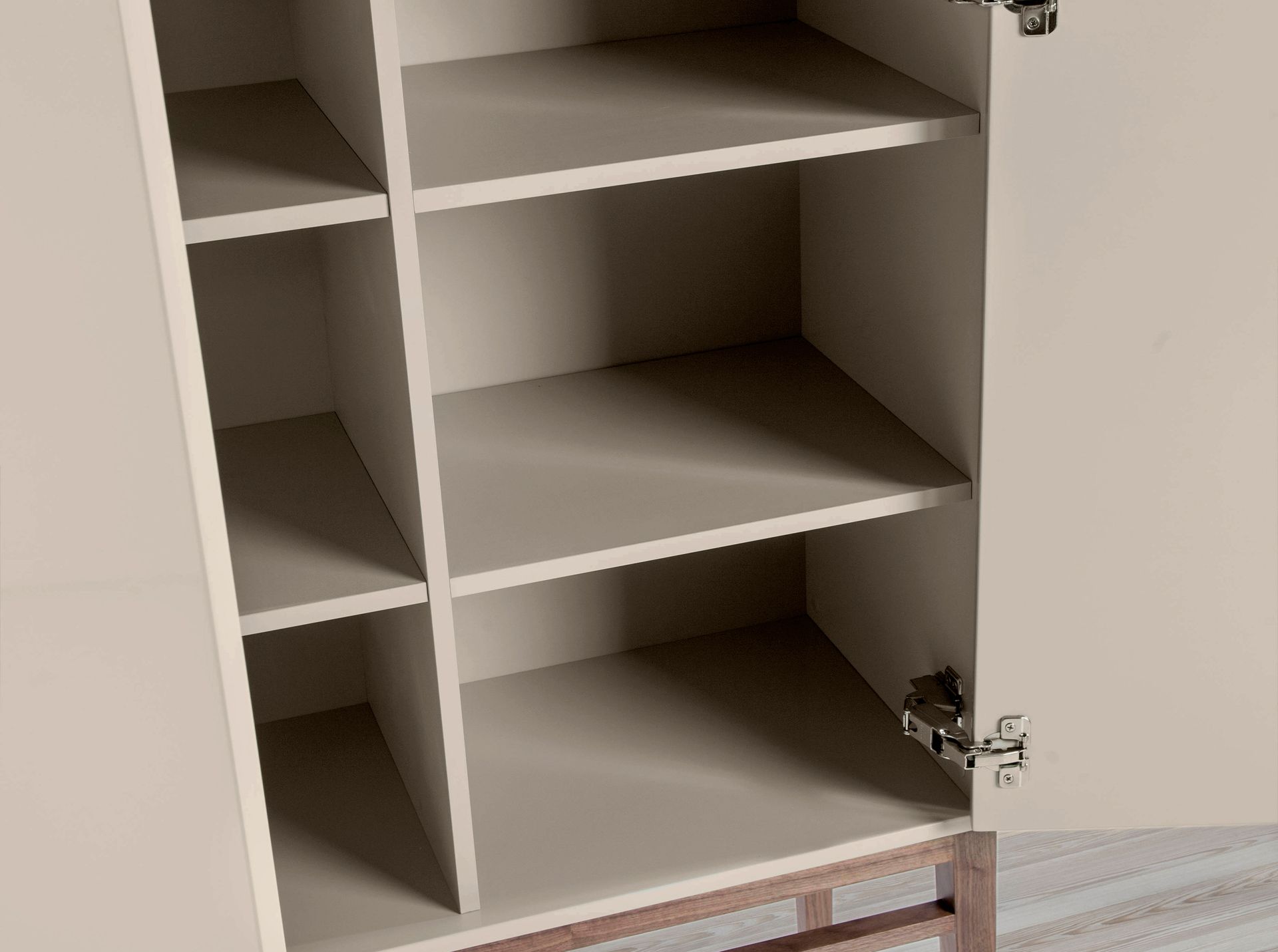 Beige and walnut high sideboard