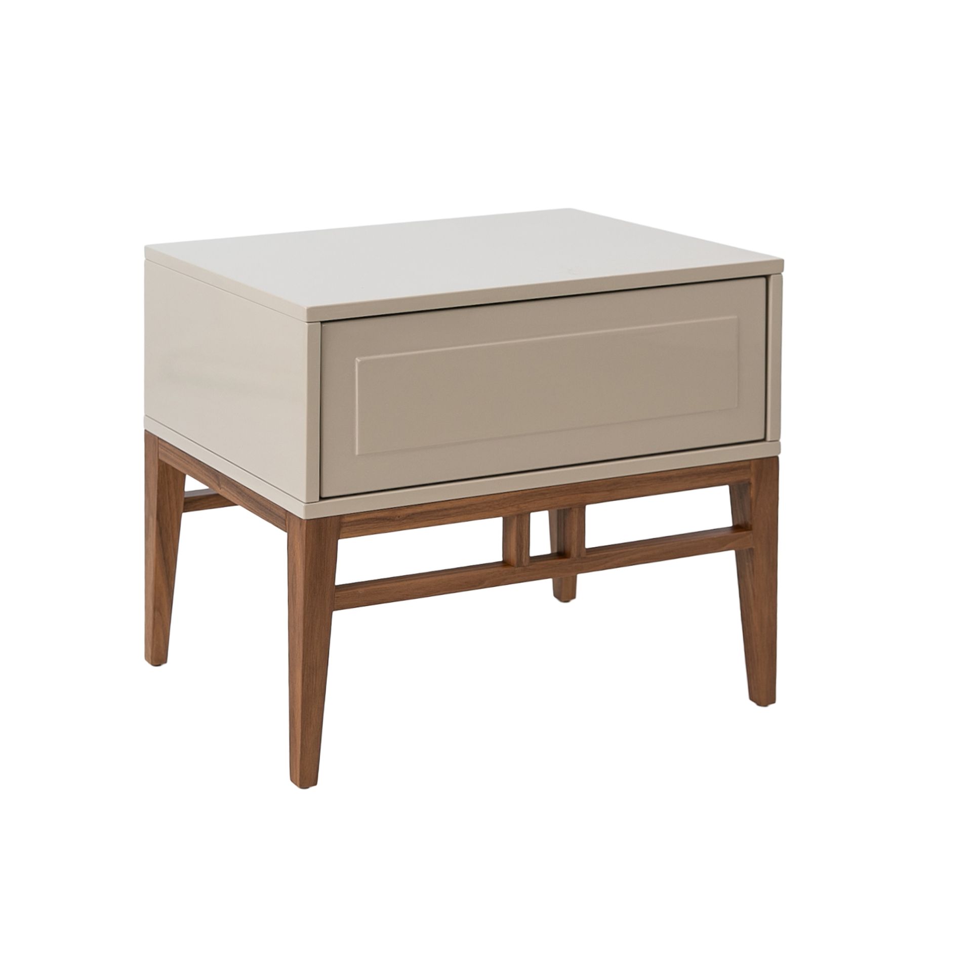 Beige and walnut wood bedside table