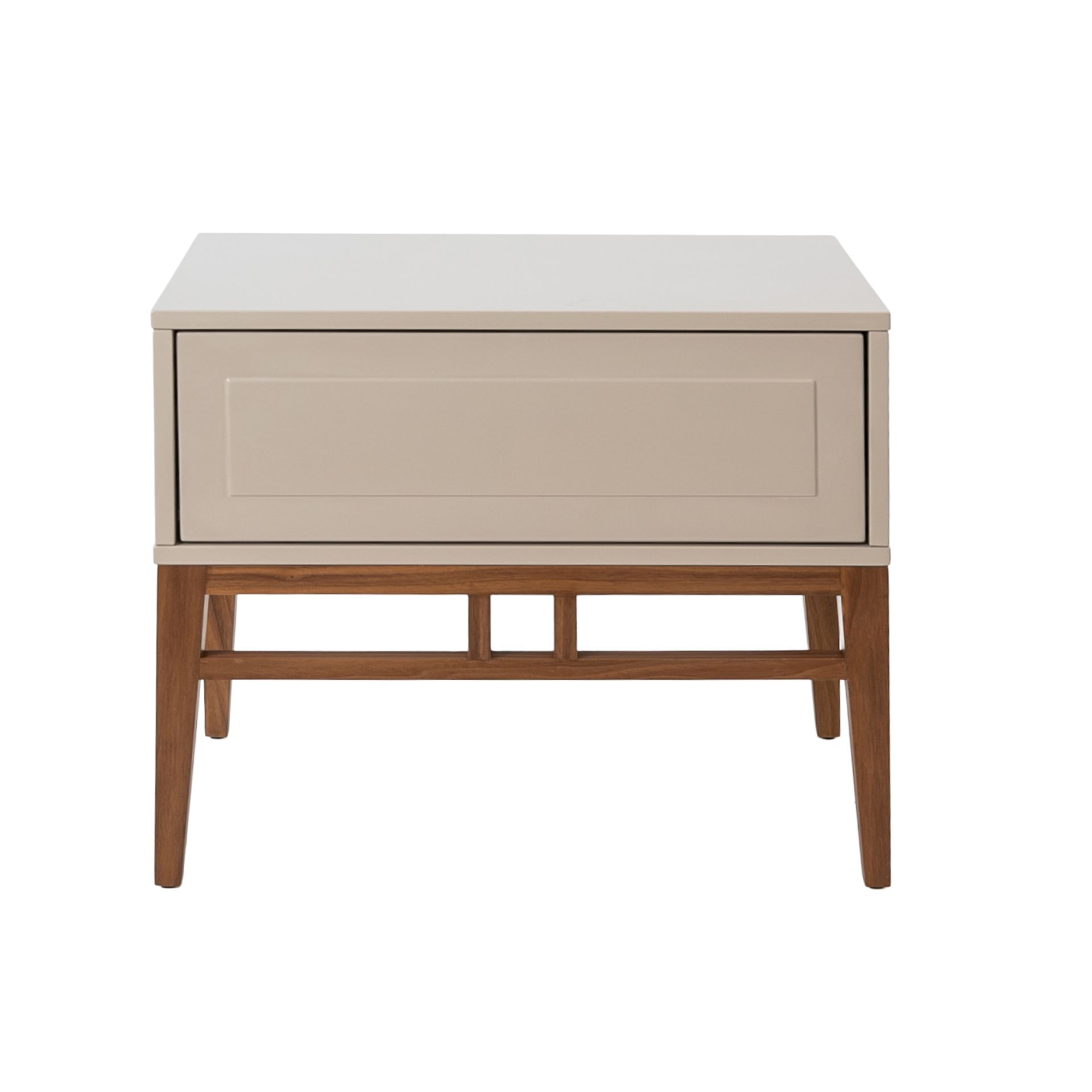 Beige and walnut wood bedside table
