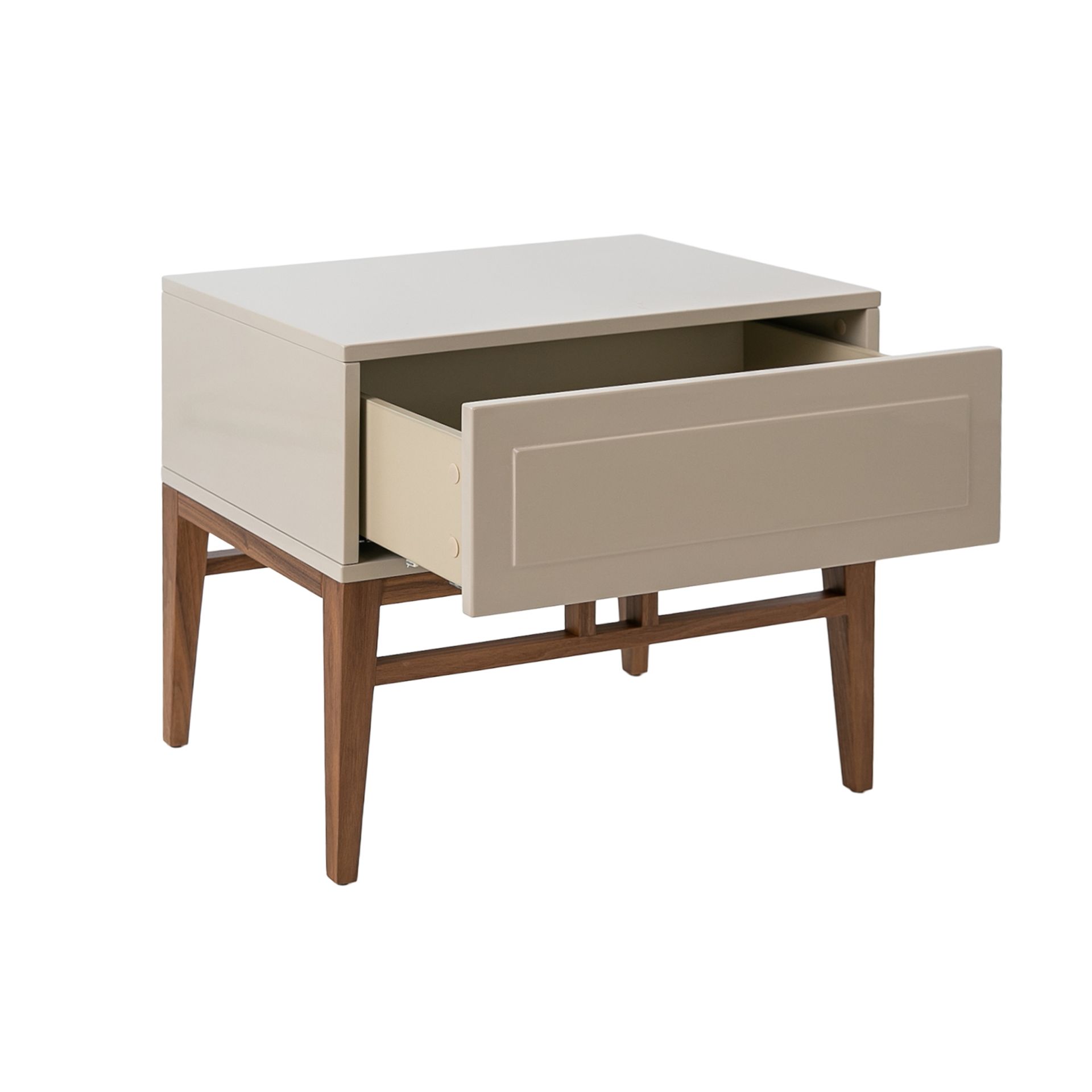 Beige and walnut wood bedside table