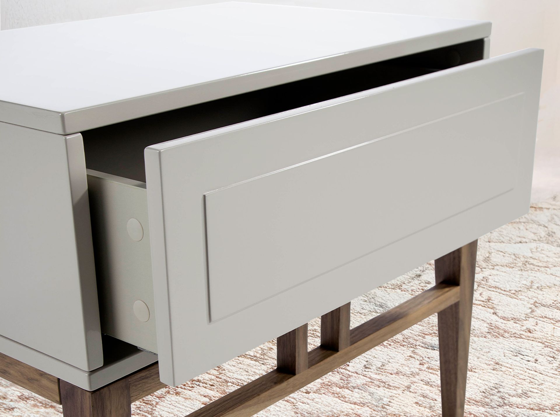 Beige and walnut wood bedside table