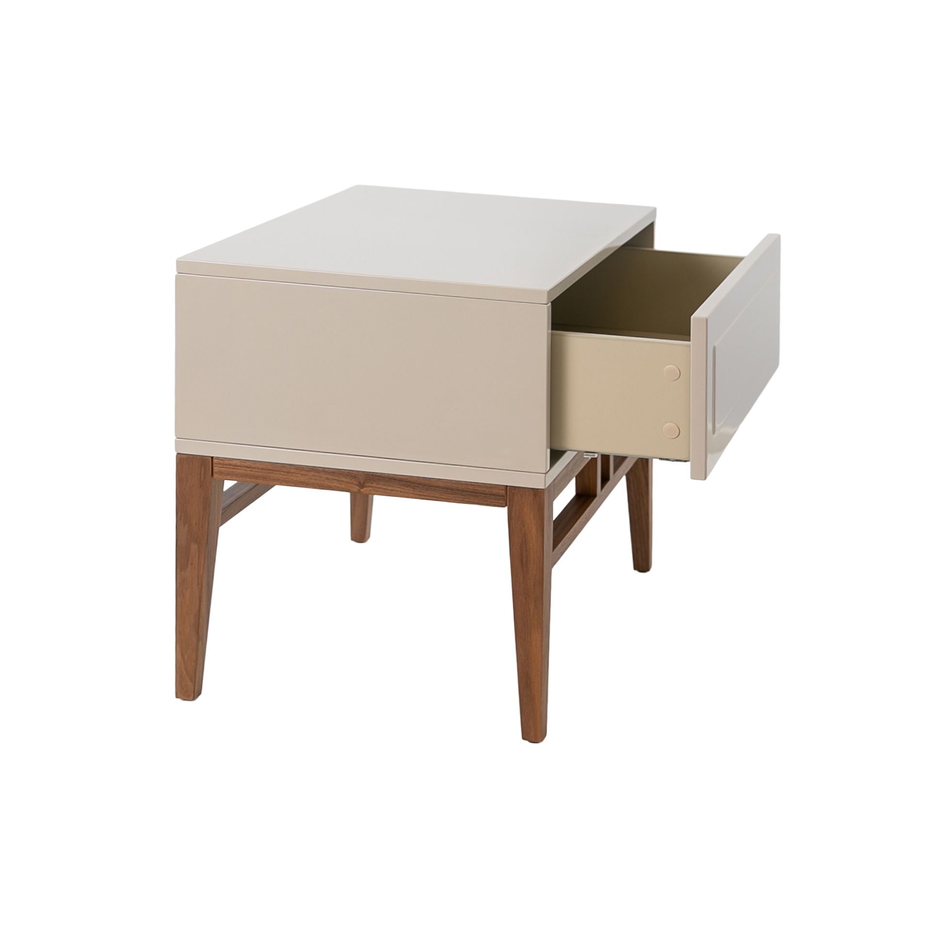 Beige and walnut wood bedside table