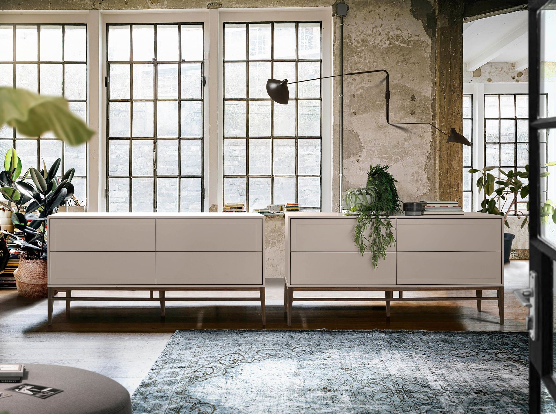 Beige and walnut wood sideboard