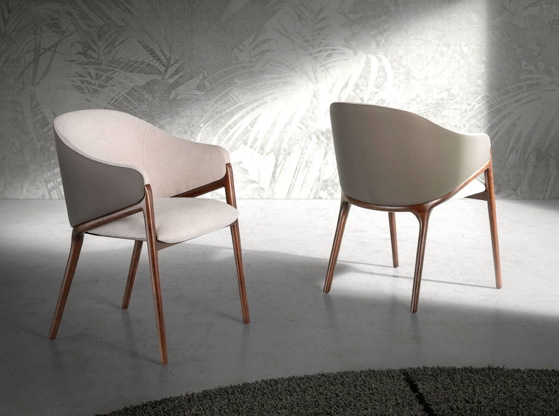 Beige fabric and dark mink leatherette chair