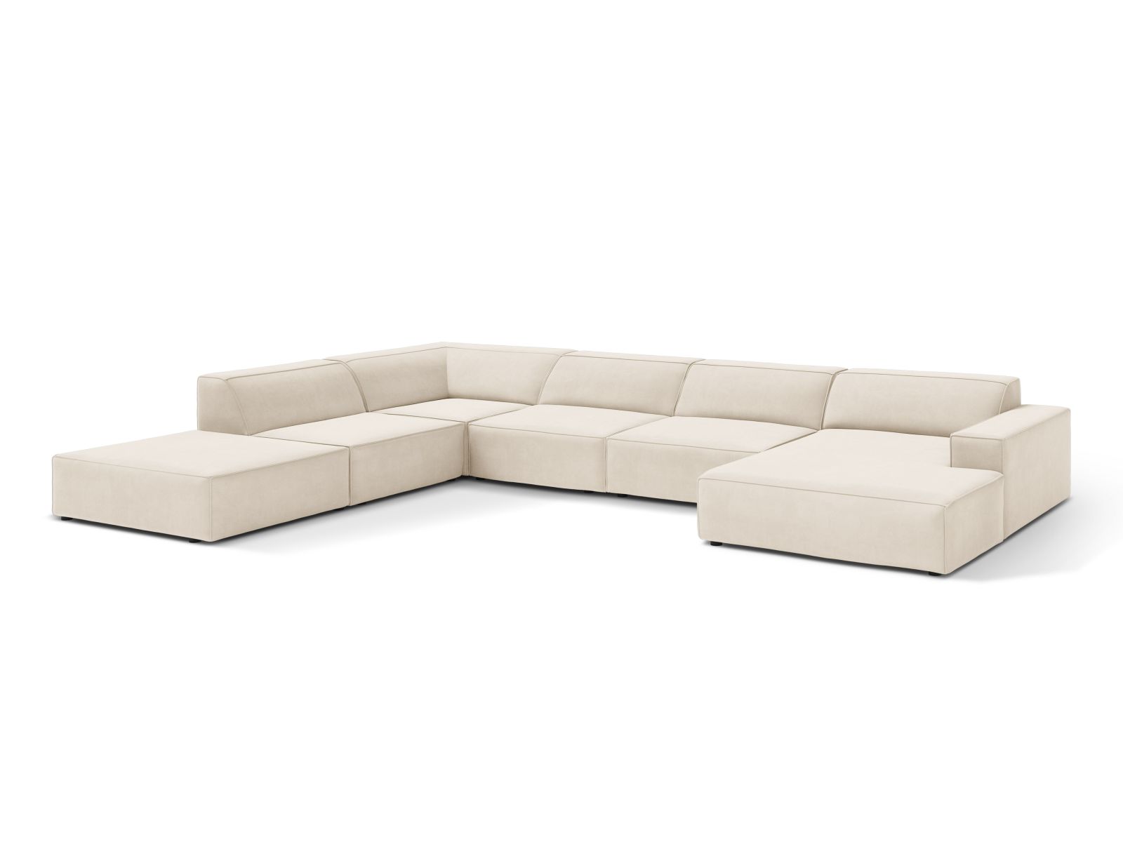 Velvet Modular Panoramic Left Corner Sofa, "Jodie", 7 Seats, 361x258x77