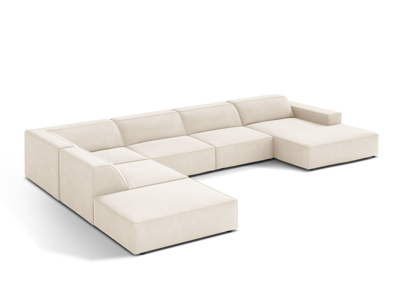 Velvet Modular Panoramic Left Corner Sofa, "Jodie", 7 Seats, 361x258x77
