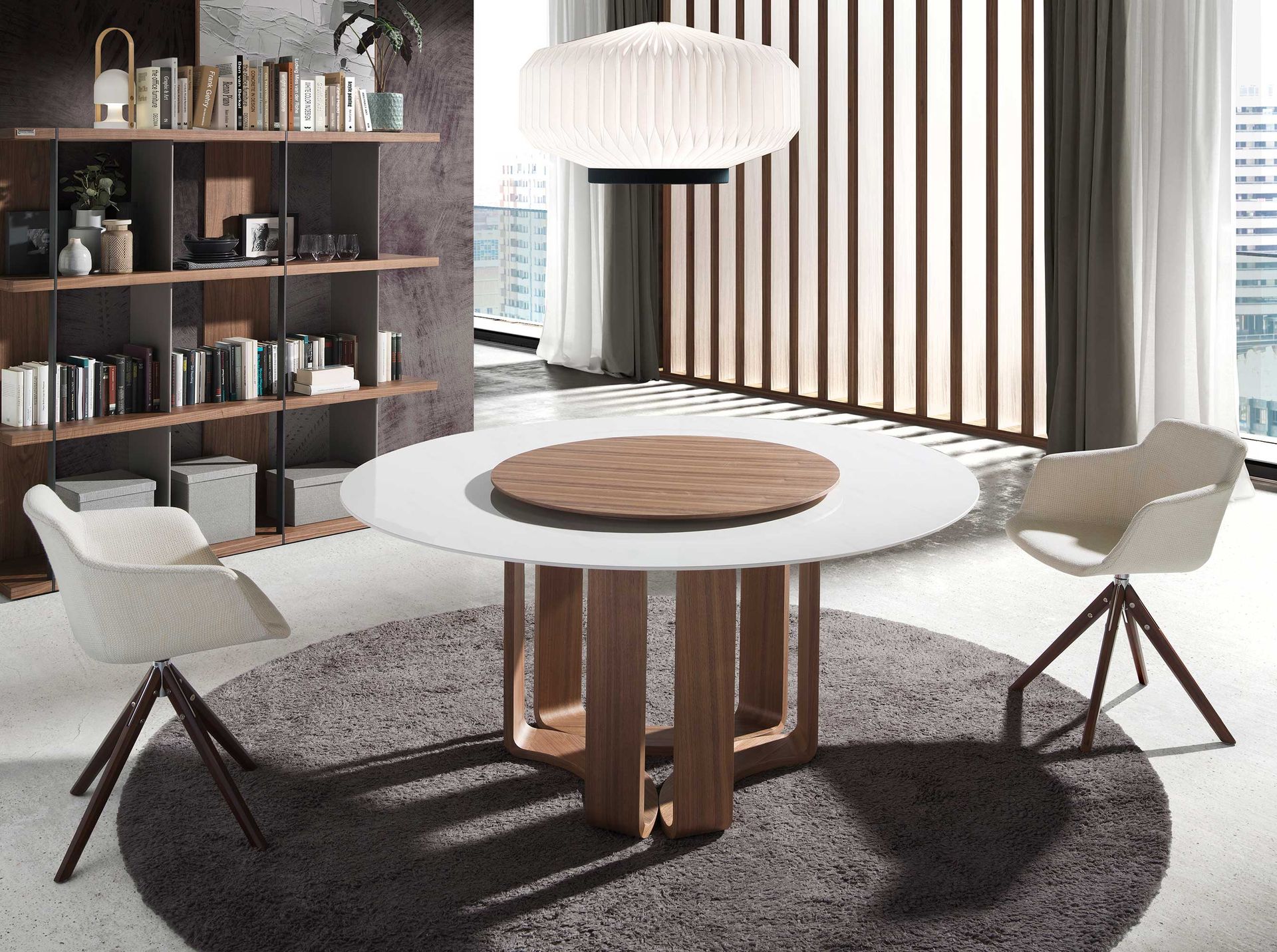 Beige fabric swivel chair