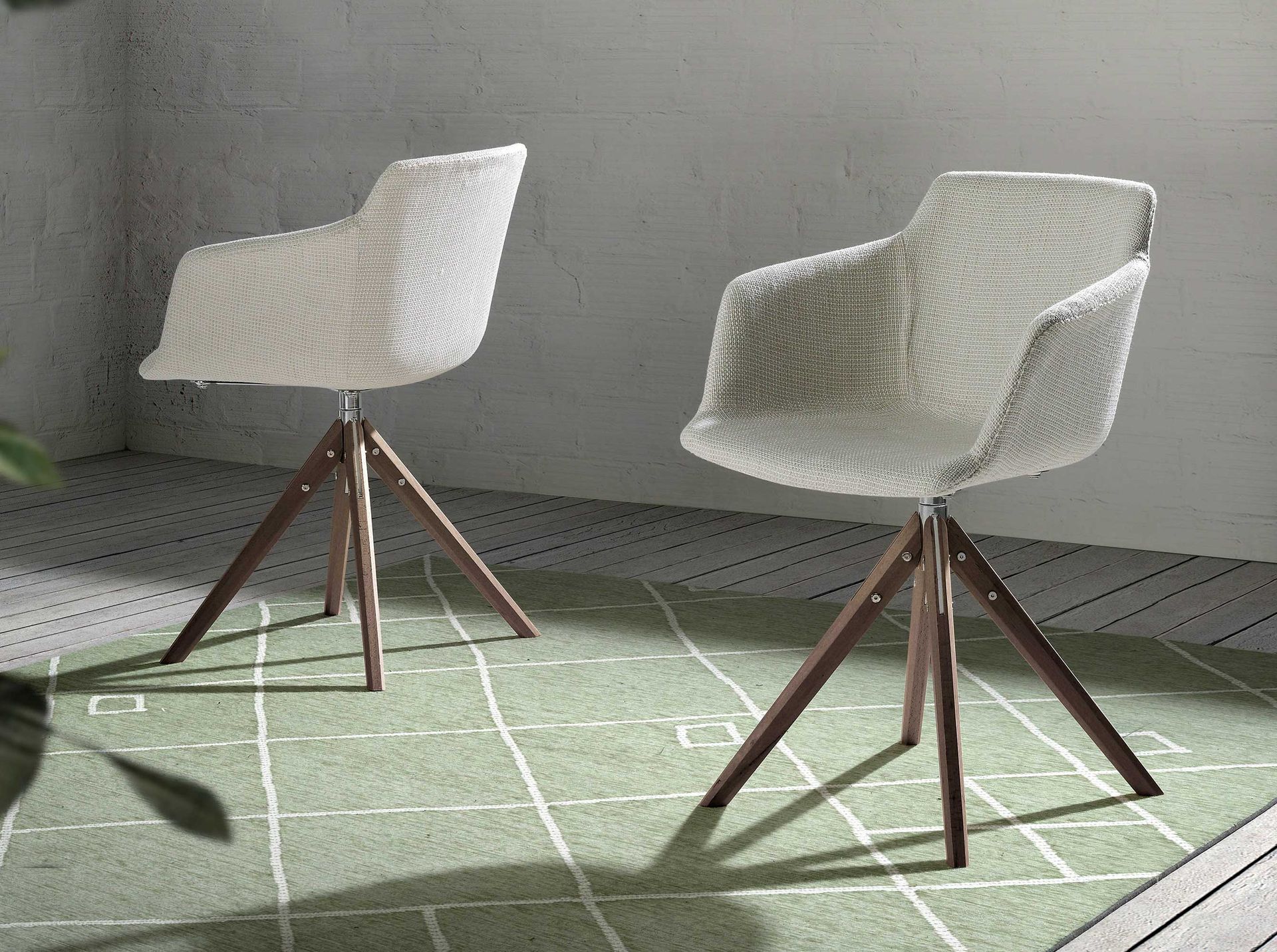 Beige fabric swivel chair