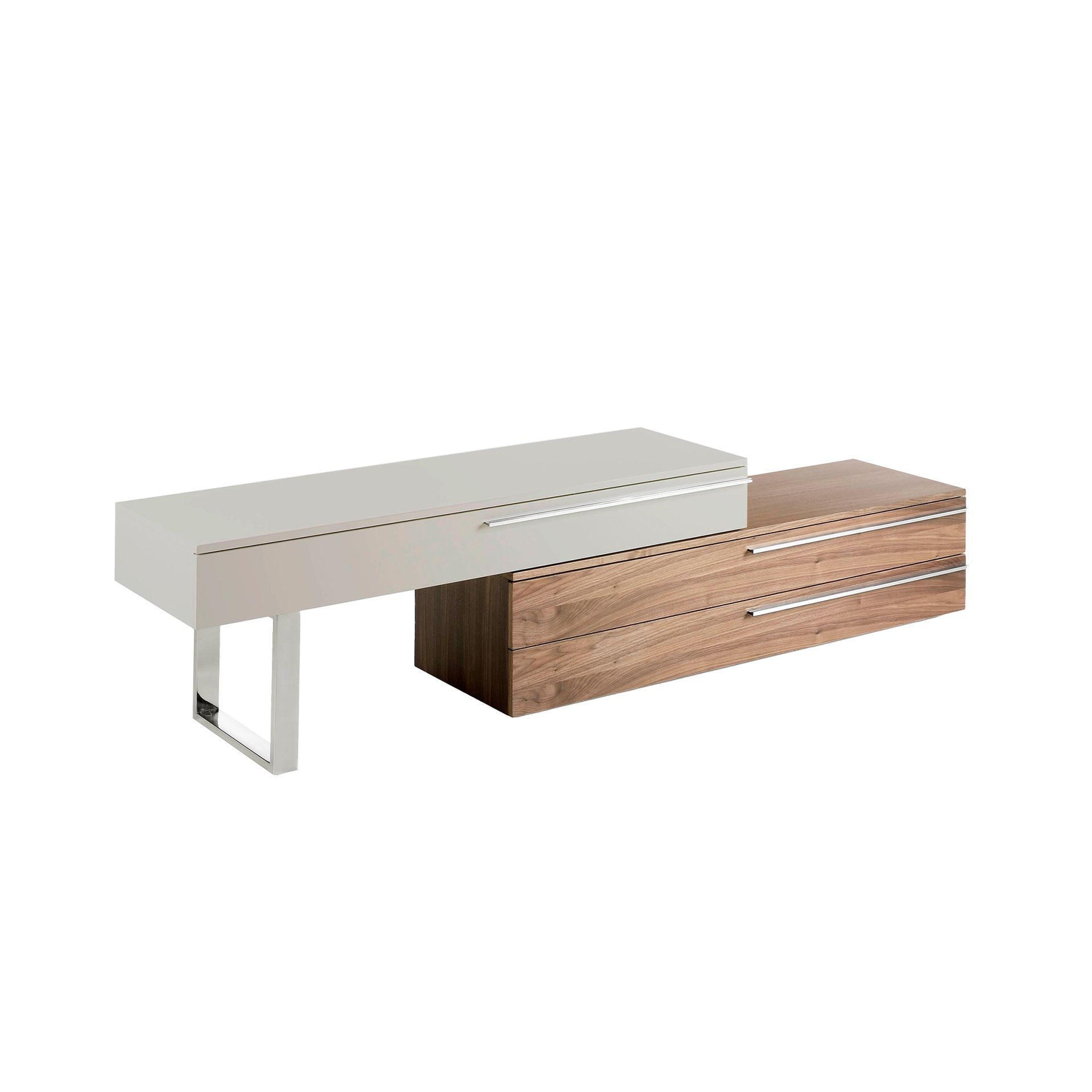 Beige wood, walnut and chrome plated steel TV unit