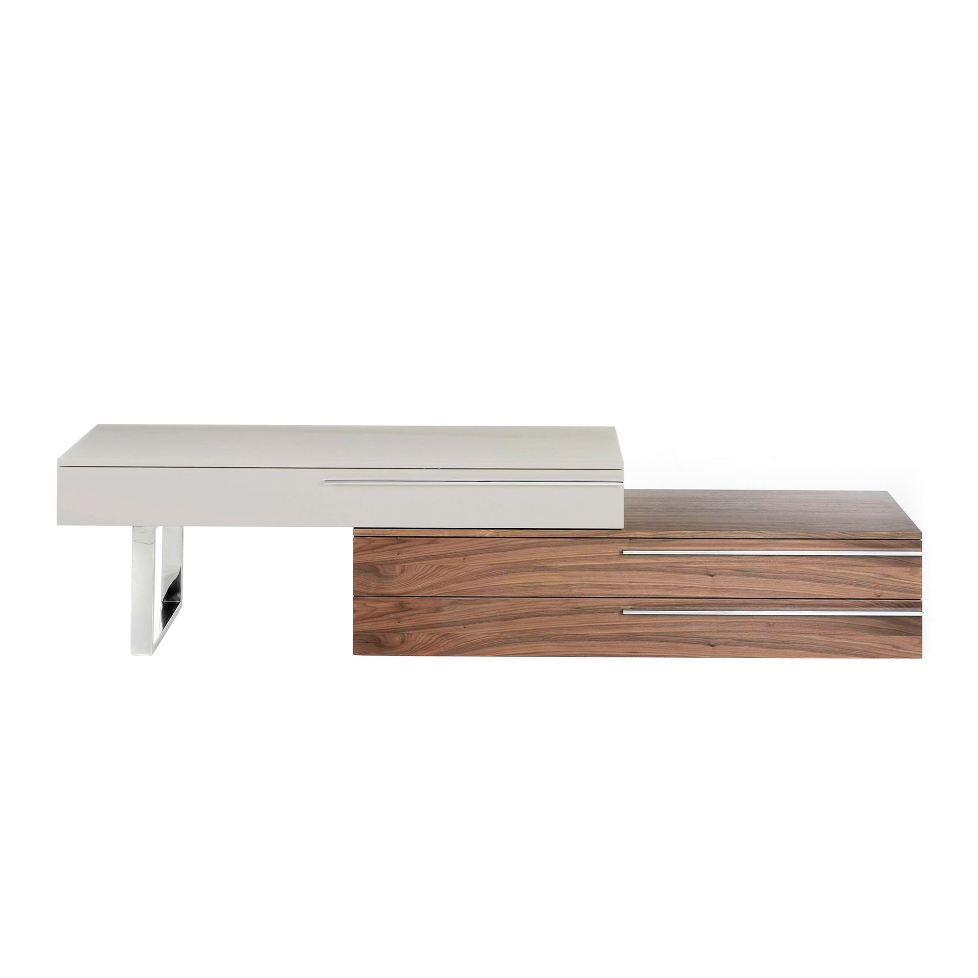 Beige wood, walnut and chrome plated steel TV unit
