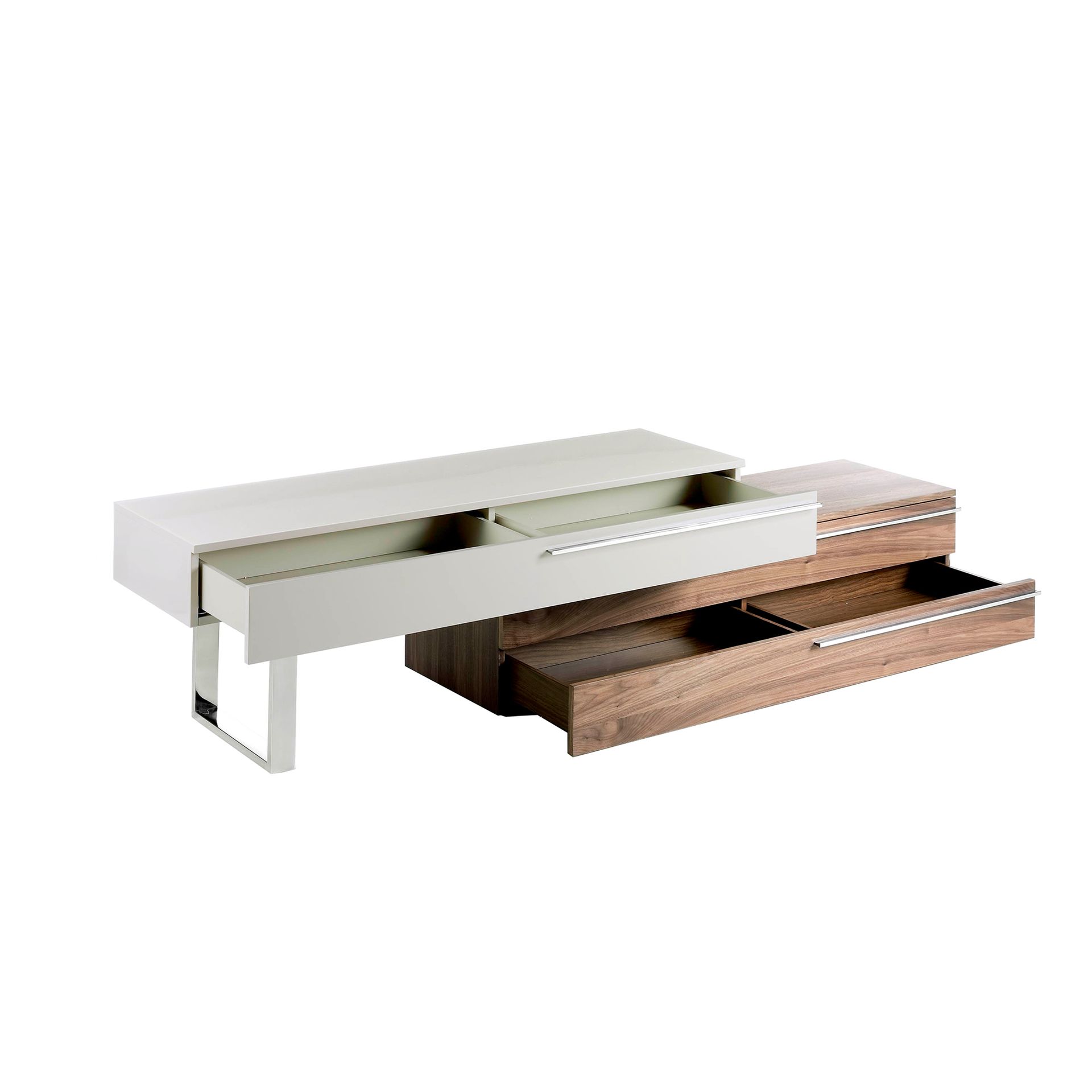 Beige wood, walnut and chrome plated steel TV unit