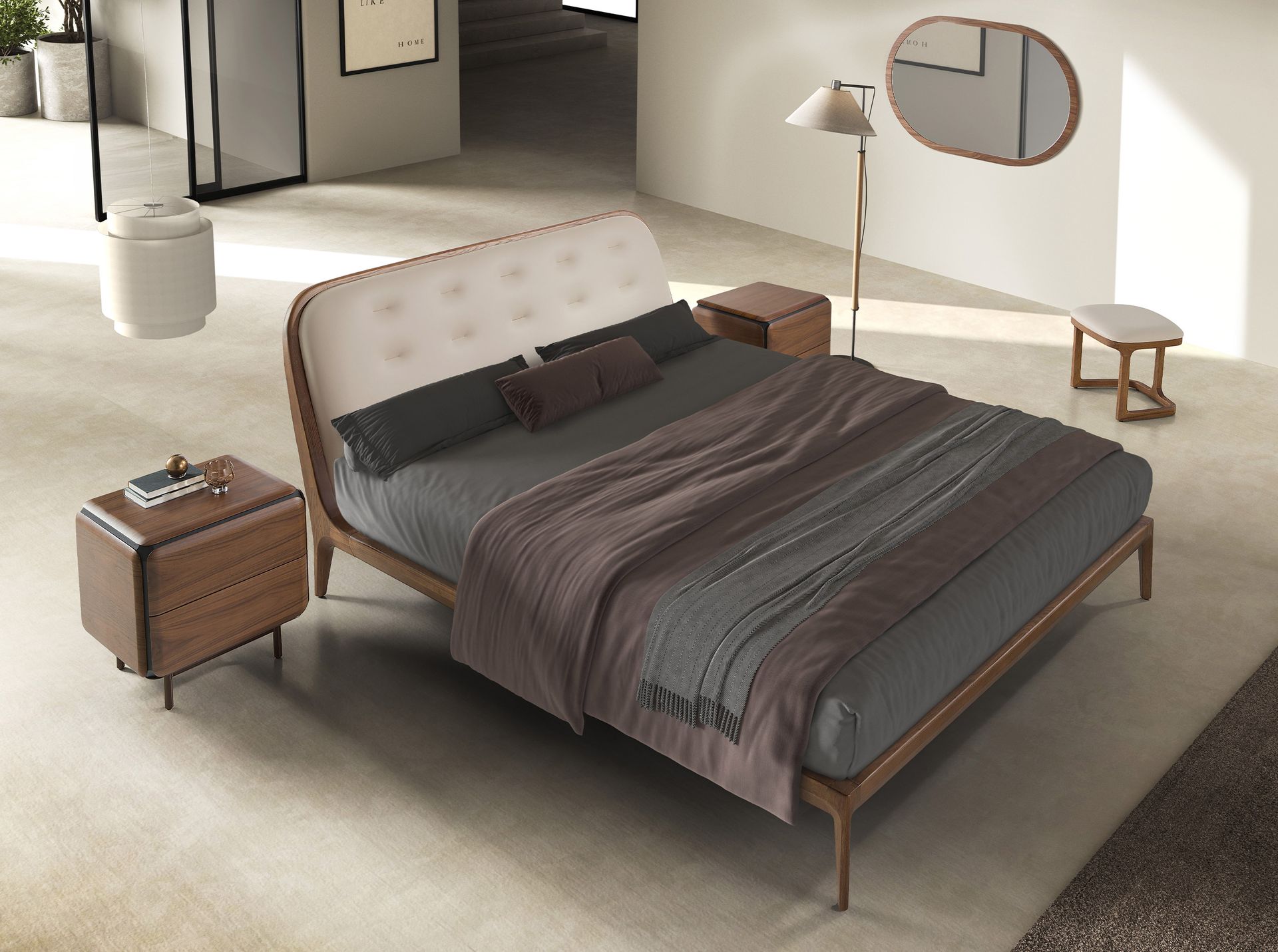 Bench in sand-coloured leatherette