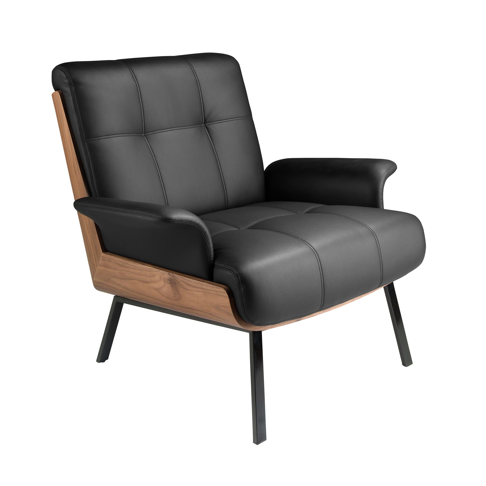 Black and walnut leatherette armchair