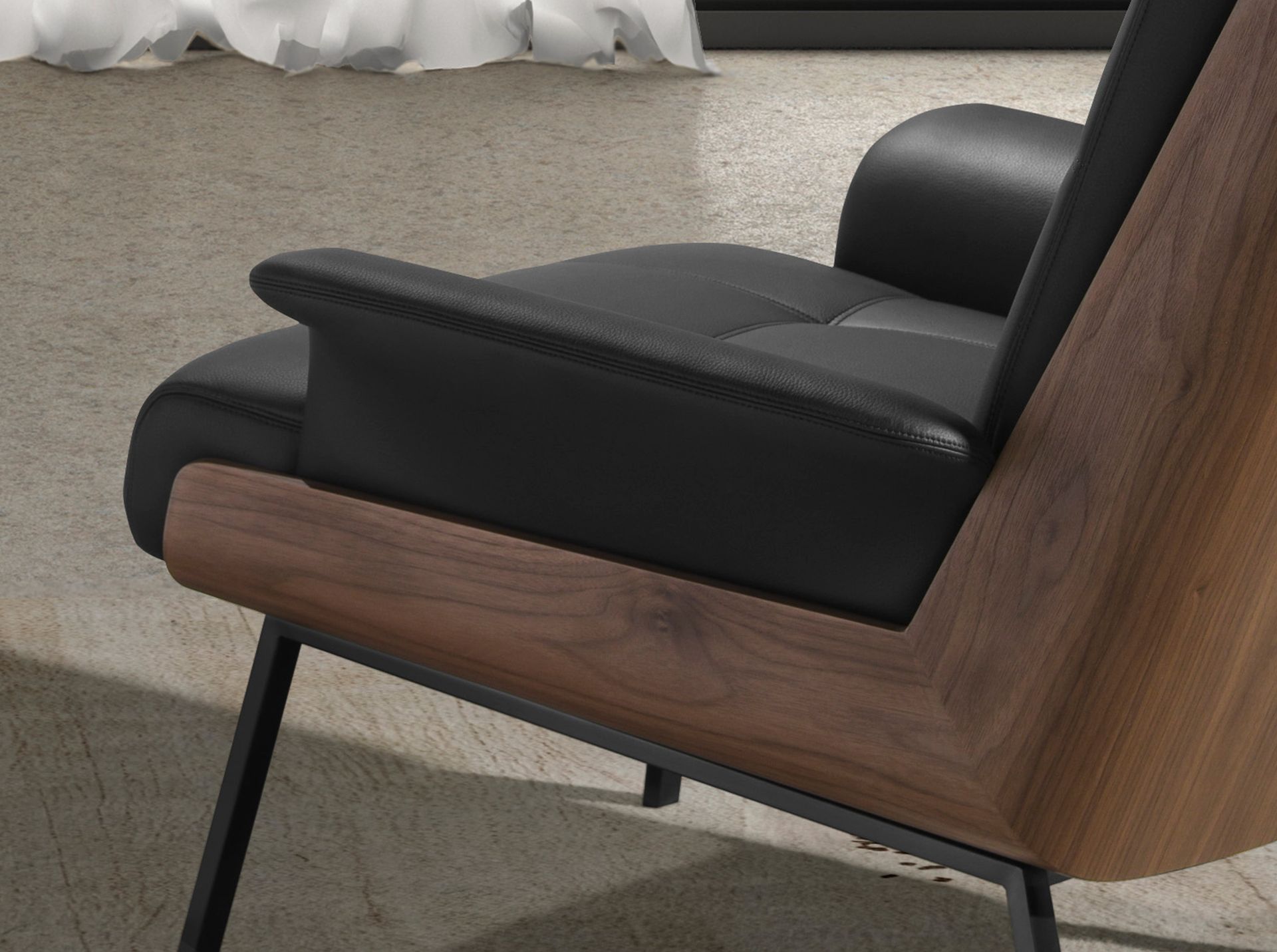 Black and walnut leatherette armchair