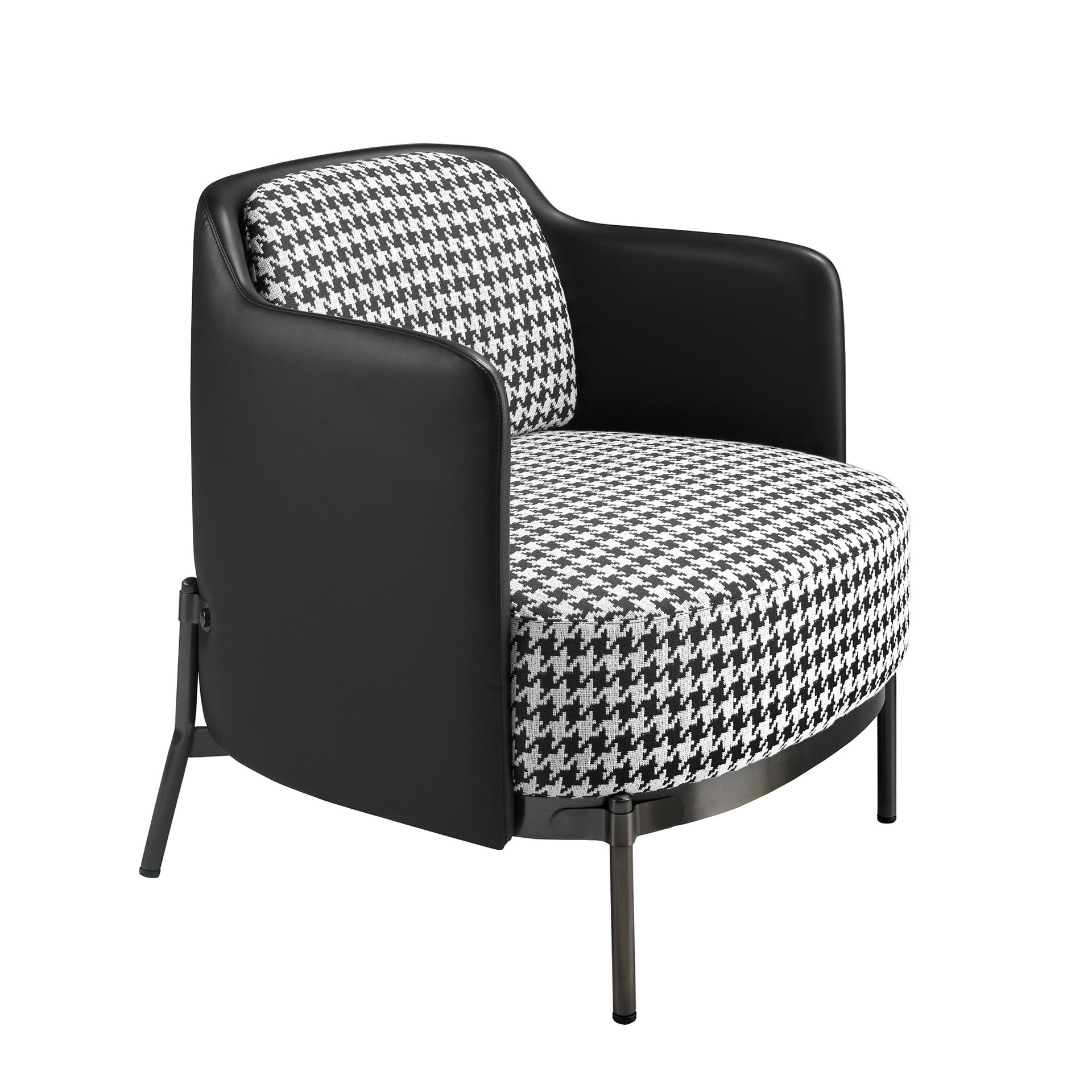 Black and white fabric and black leatherette  armchair