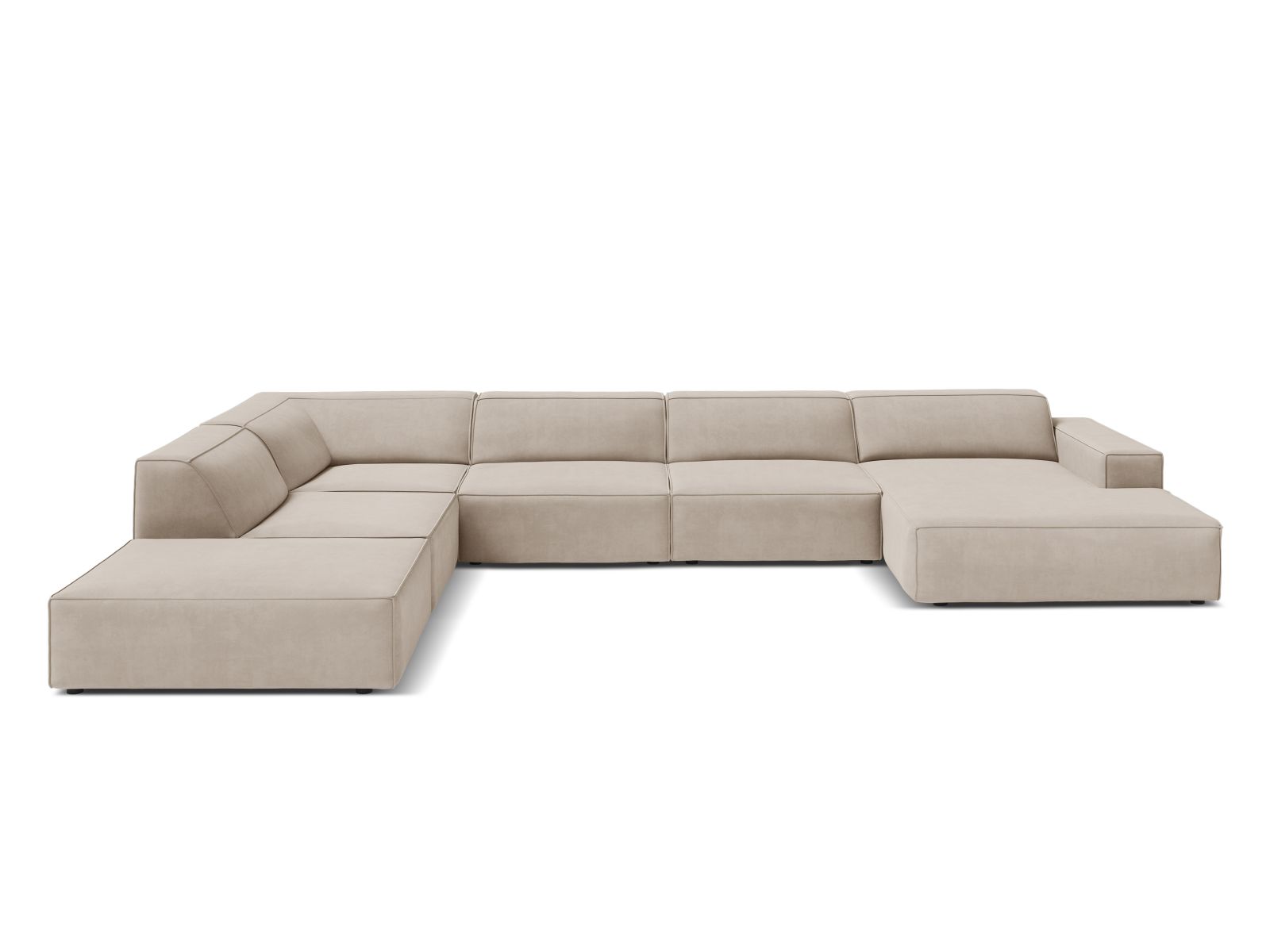 Velvet Modular Panoramic Left Corner Sofa, "Jodie", 7 Seats, 361x258x77