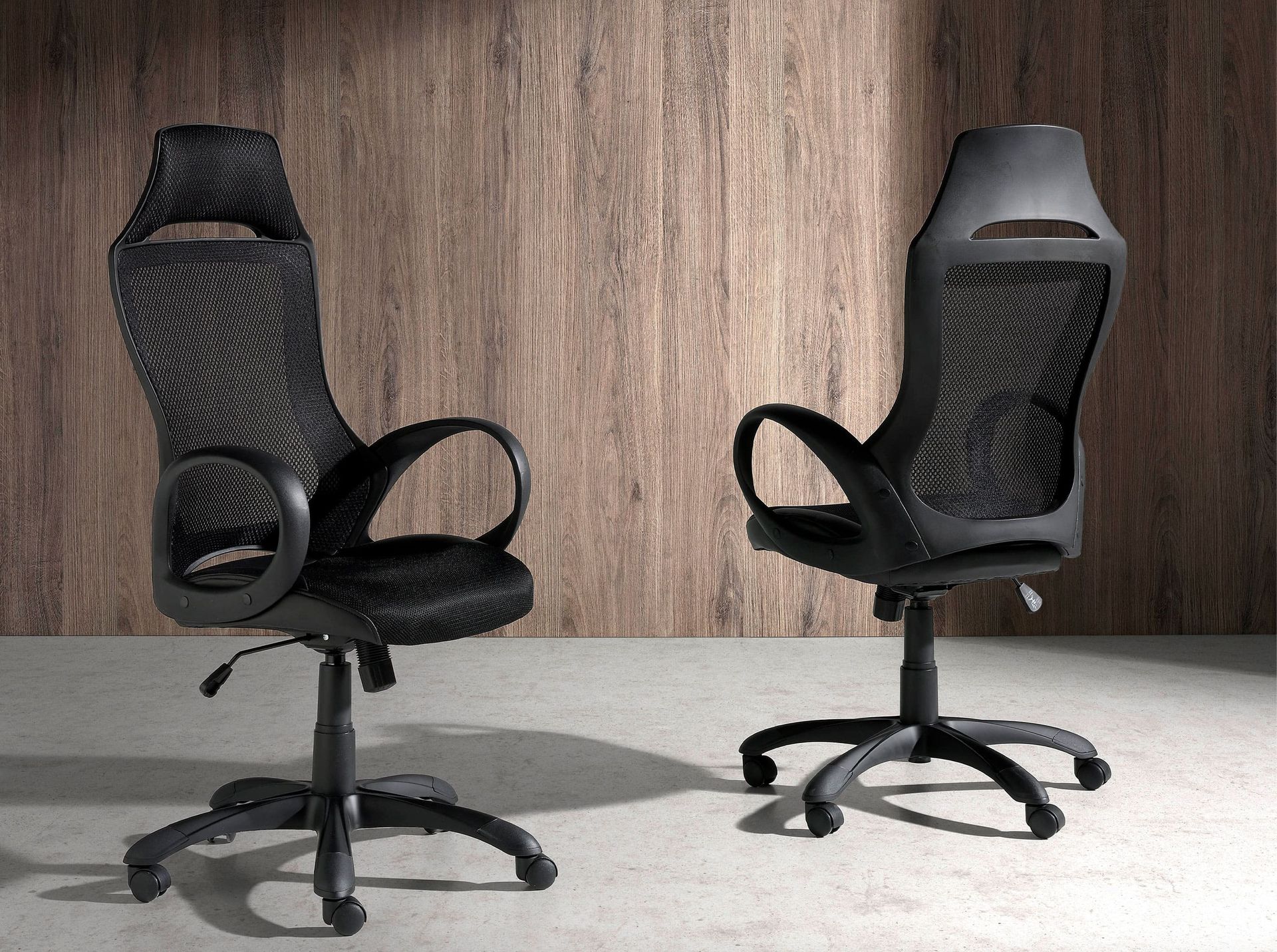 Black fabric swivel office chair