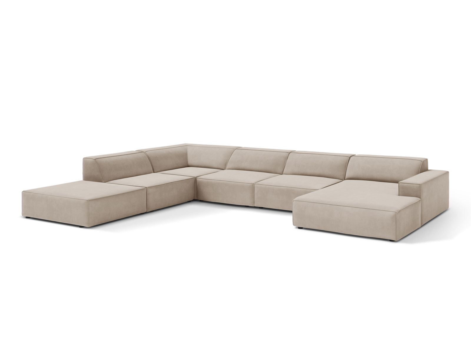 Velvet Modular Panoramic Left Corner Sofa, "Jodie", 7 Seats, 361x258x77