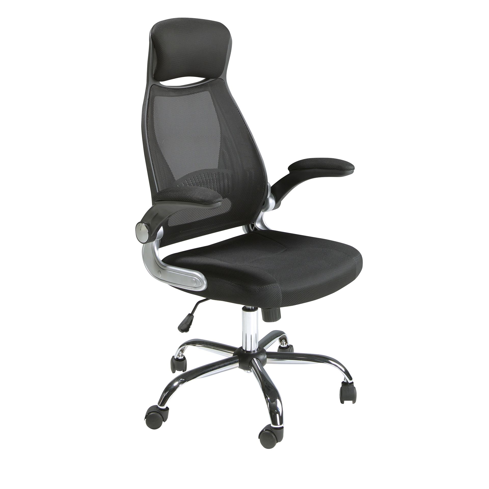 Black fabric swivel office chair