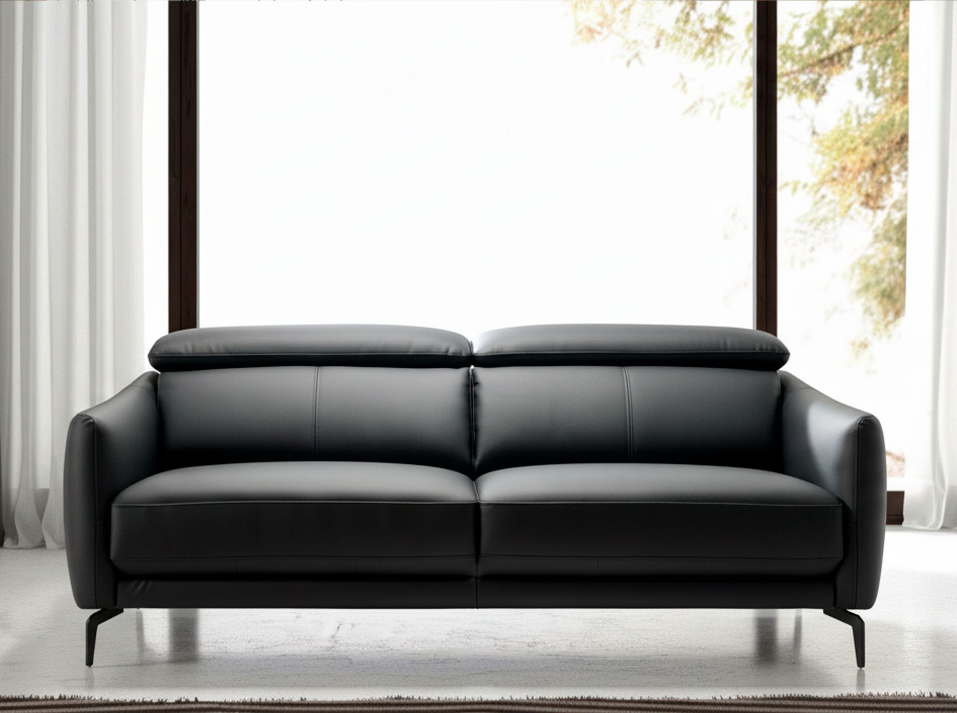 Black leather 2-seater sofa