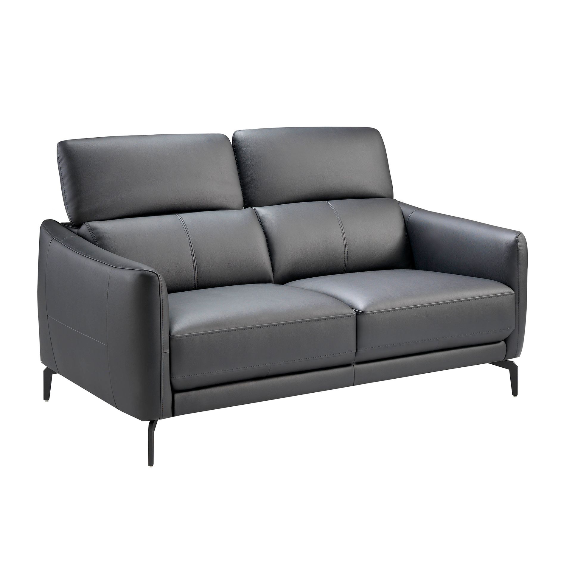 Black leather 2-seater sofa