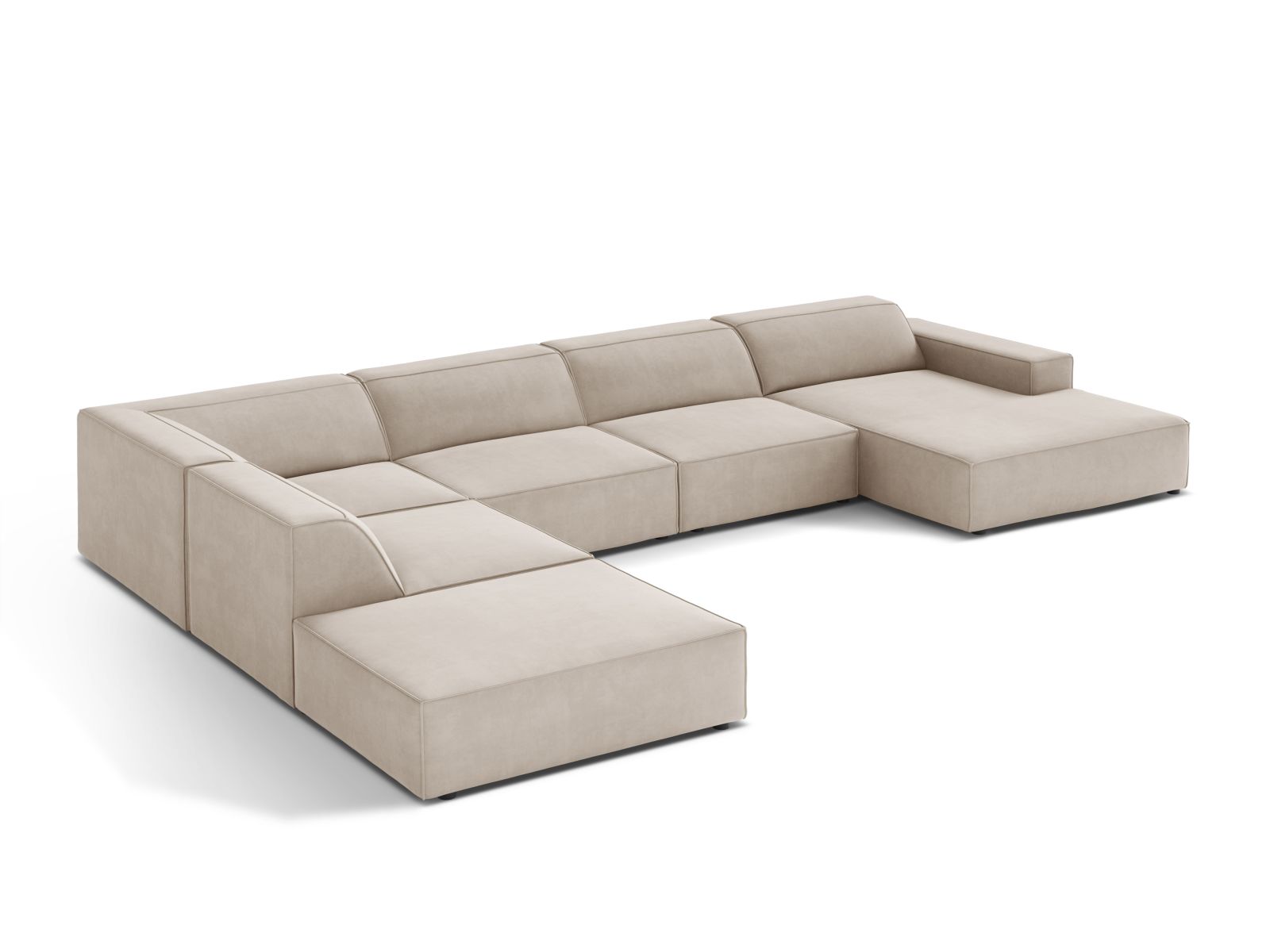 Velvet Modular Panoramic Left Corner Sofa, "Jodie", 7 Seats, 361x258x77