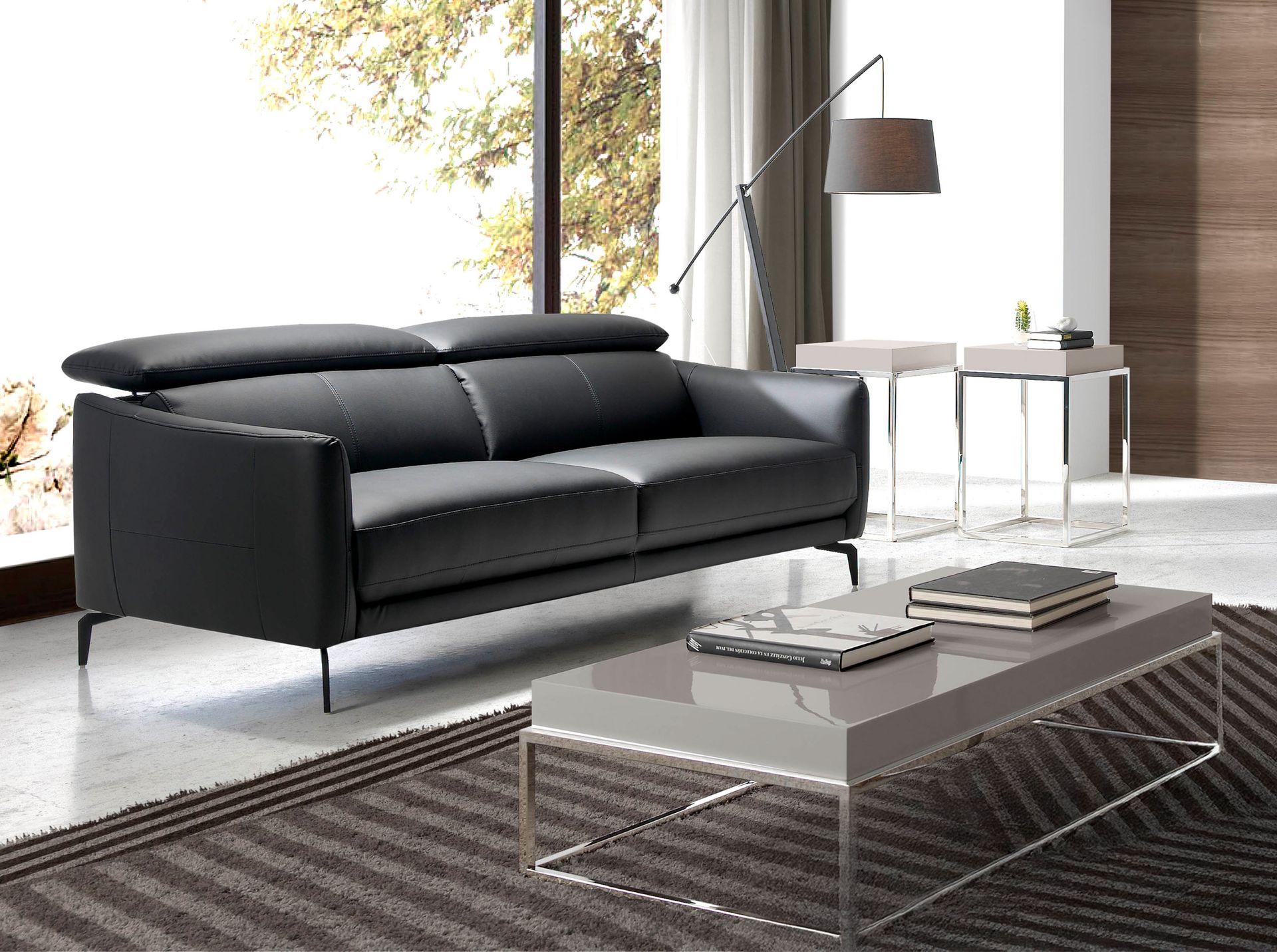 Black leather 3-seater sofa