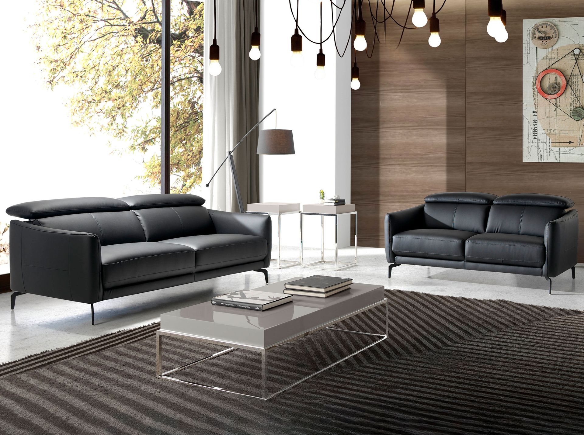 Black leather 3-seater sofa