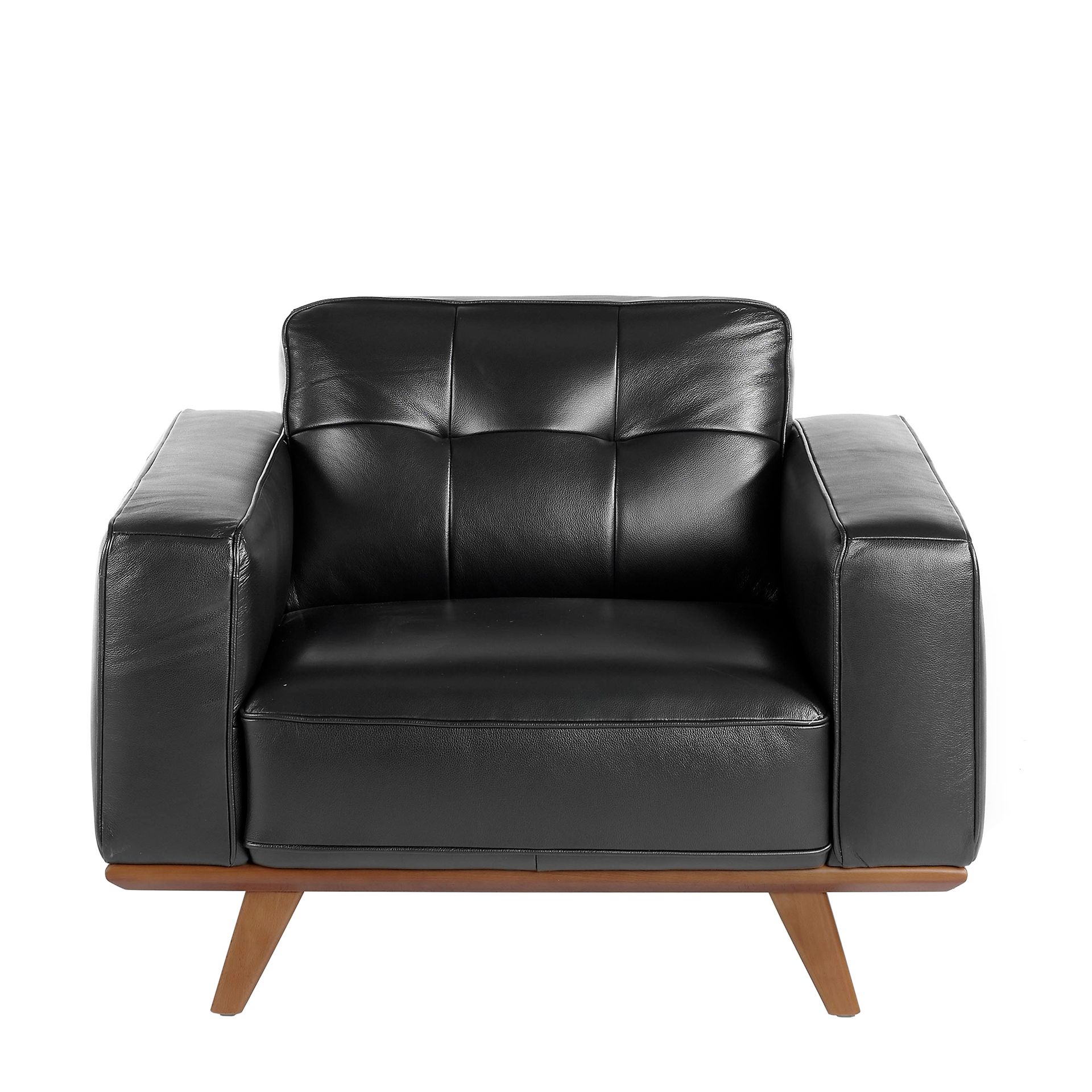 Black leather chester armchair