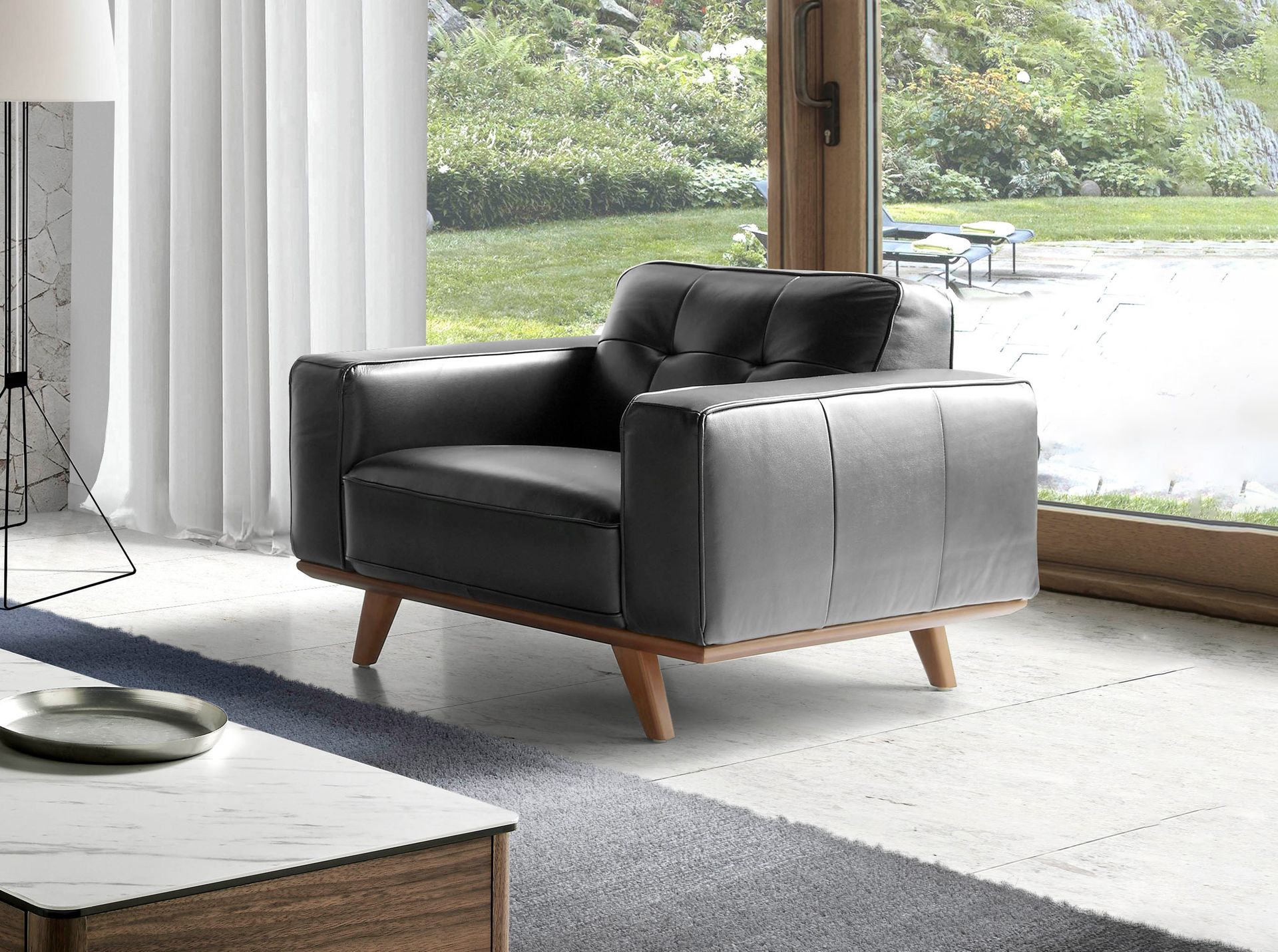 Black leather chester armchair