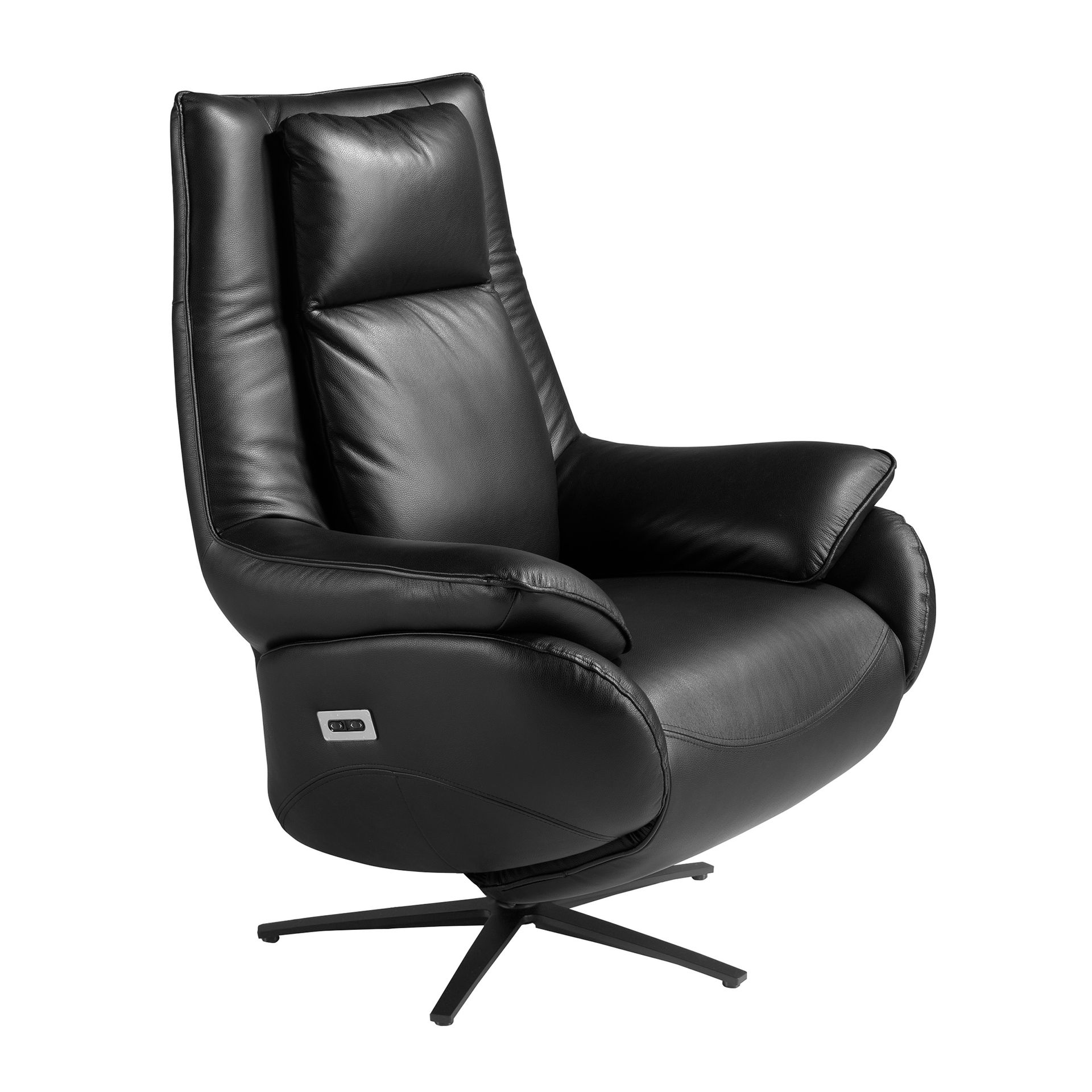 Black leather swivel armchair