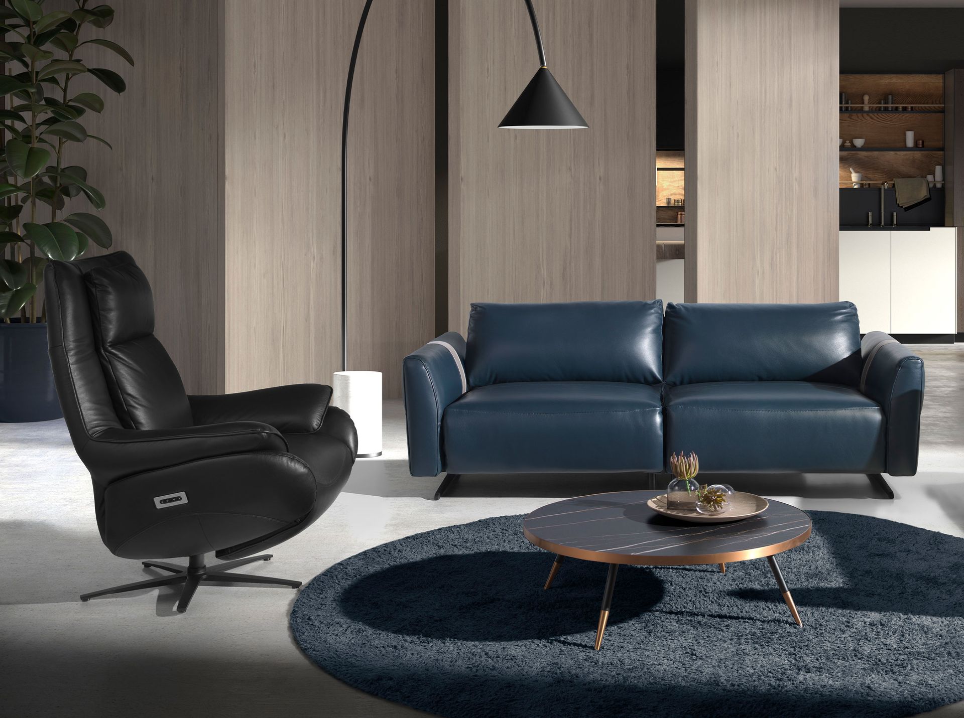 Black leather swivel armchair