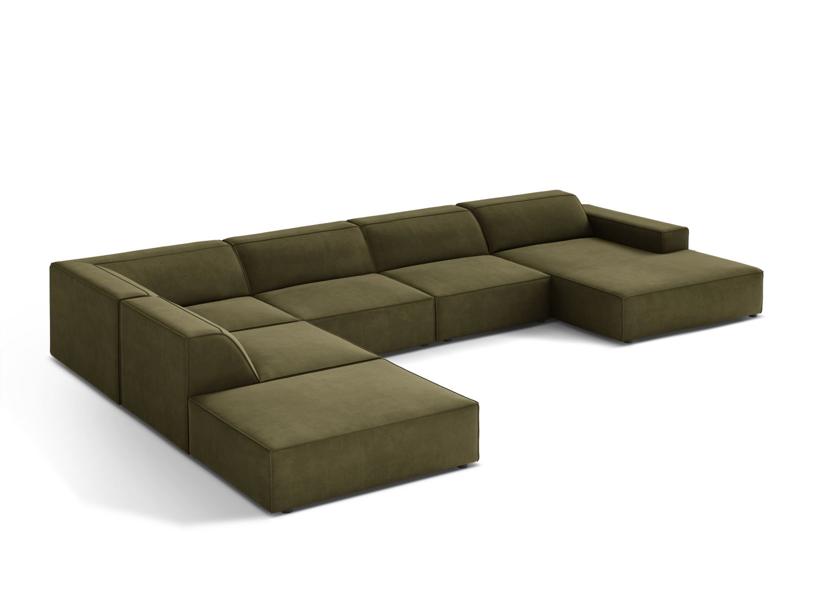 Velvet Modular Panoramic Left Corner Sofa, "Jodie", 7 Seats, 361x258x77