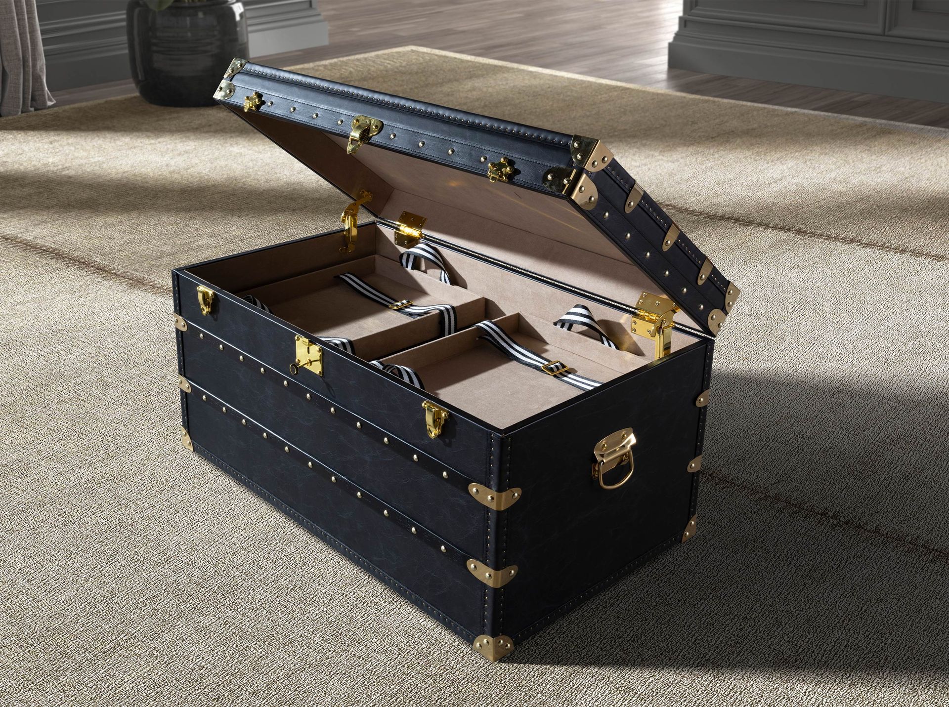 Black leather trunk