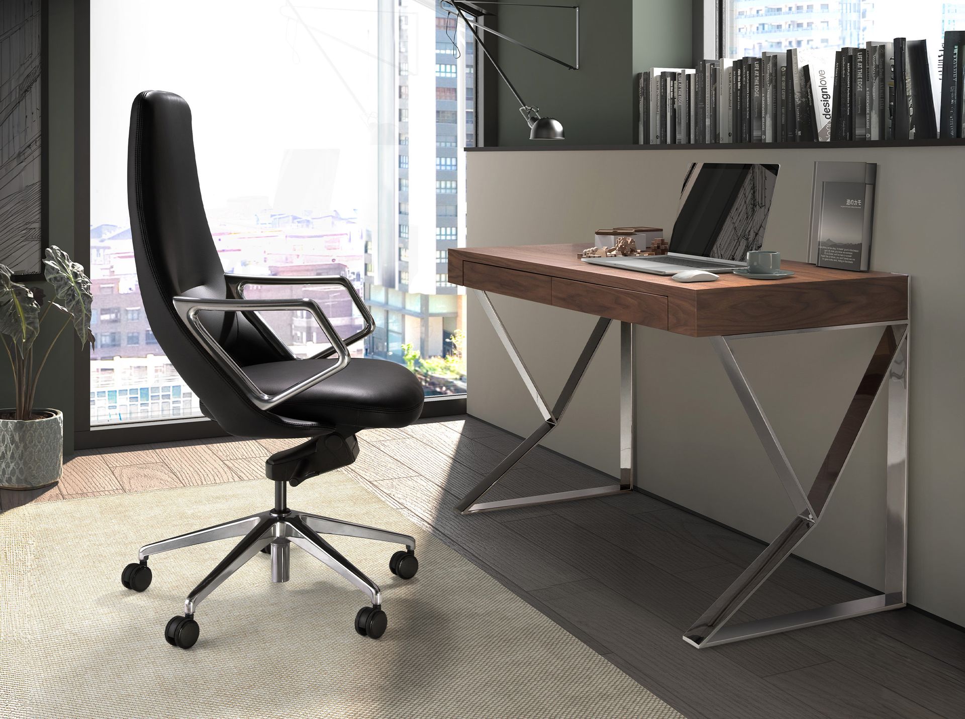 Black leatherette  swivel office chair