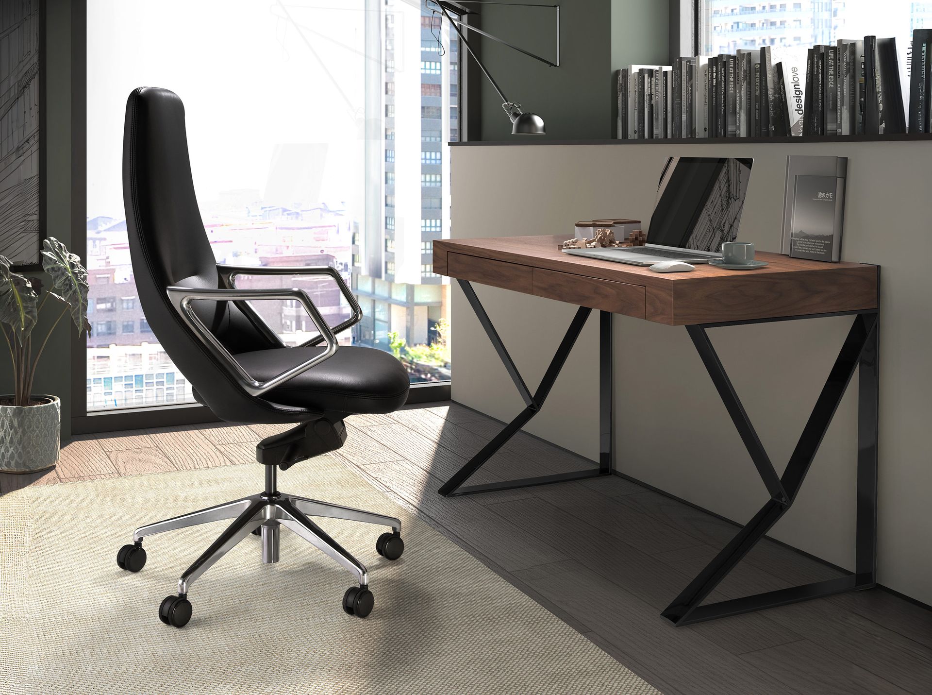Black leatherette  swivel office chair